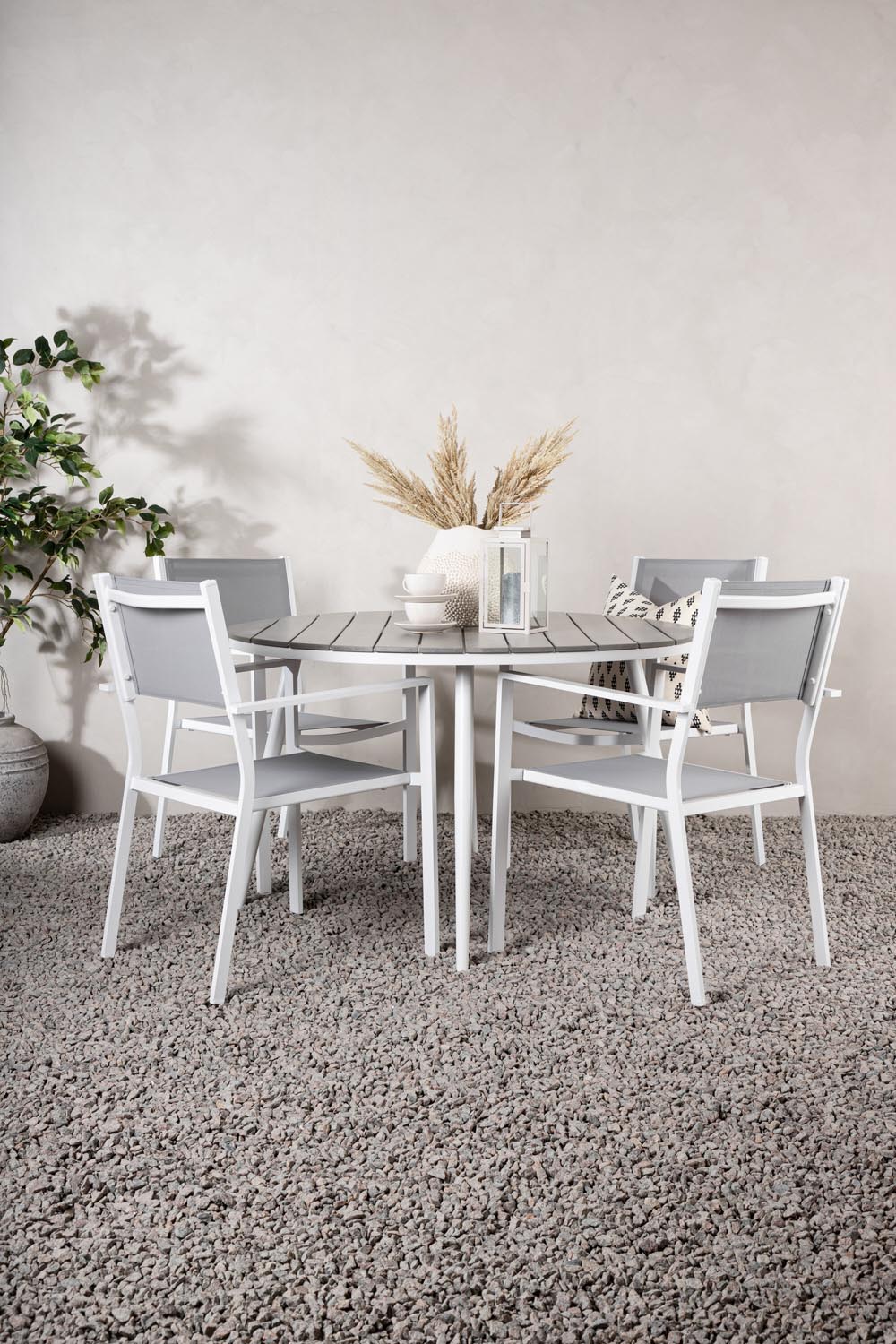 Break Outdoor-Tischset + Copacabana ⌀120cm/4St. in Grau präsentiert im Onlineshop von KAQTU Design AG. Gartentischset ist von Venture Home