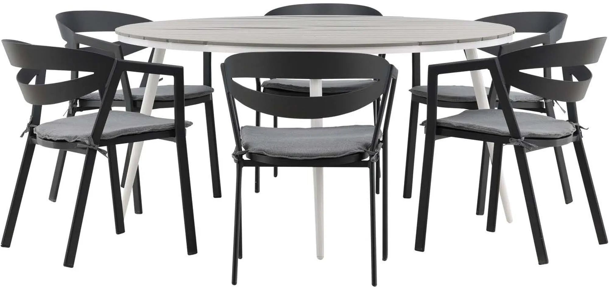 Elegantes Break Outdoor-Tischset von Venture Home: Robuster Aintwood-Tisch, 6 komfortable Slit-Stühle, ideal für gesellige Abende.
