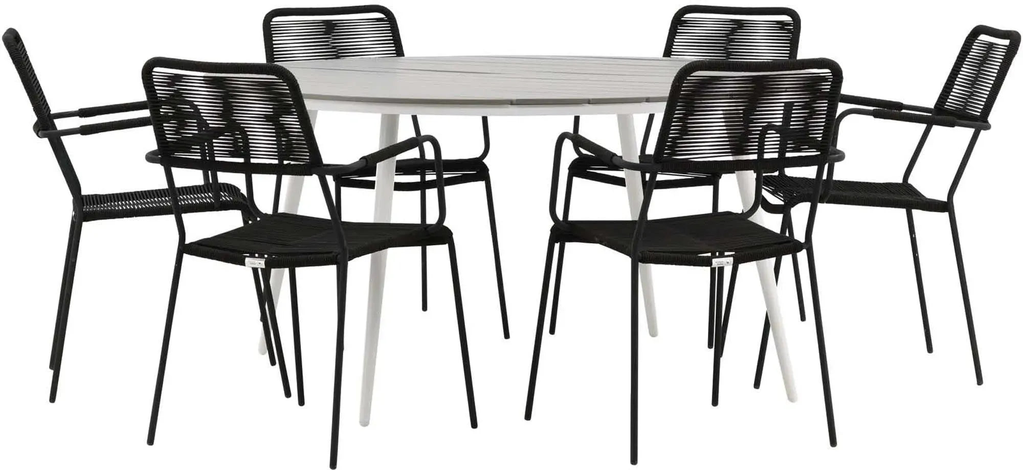 Robustes Break Tischset mit Lindos Armstühlen für stilvolle Gärten.