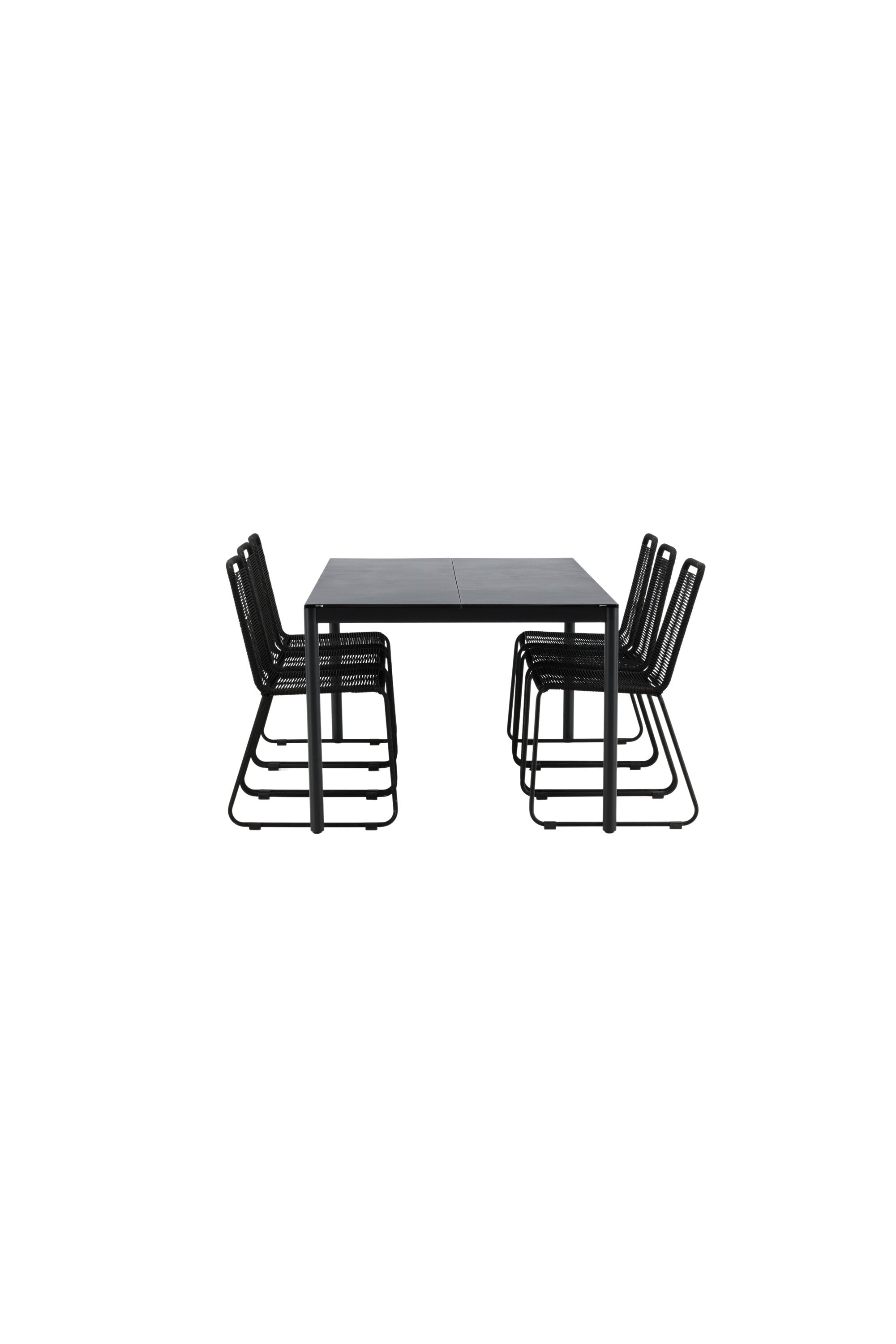 Modena Gartentisch + 6 x Lindos Stacking Stuhl in Schwarz präsentiert im Onlineshop von KAQTU Design AG. Gartentischset ist von Venture Home