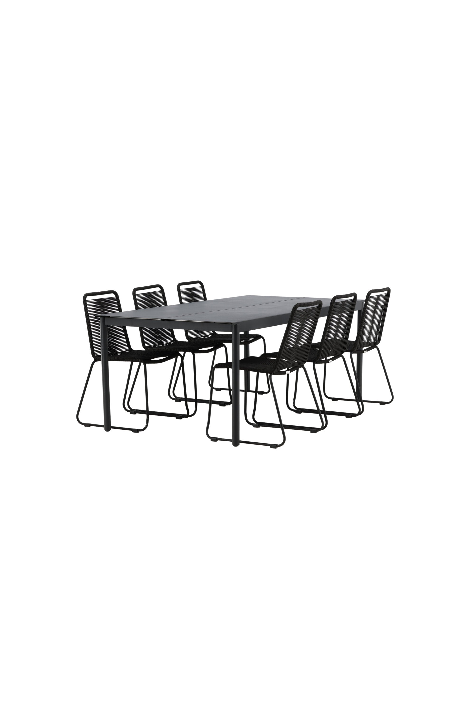 Modena Gartentisch + 6 x Lindos Stacking Stuhl in Schwarz präsentiert im Onlineshop von KAQTU Design AG. Gartentischset ist von Venture Home