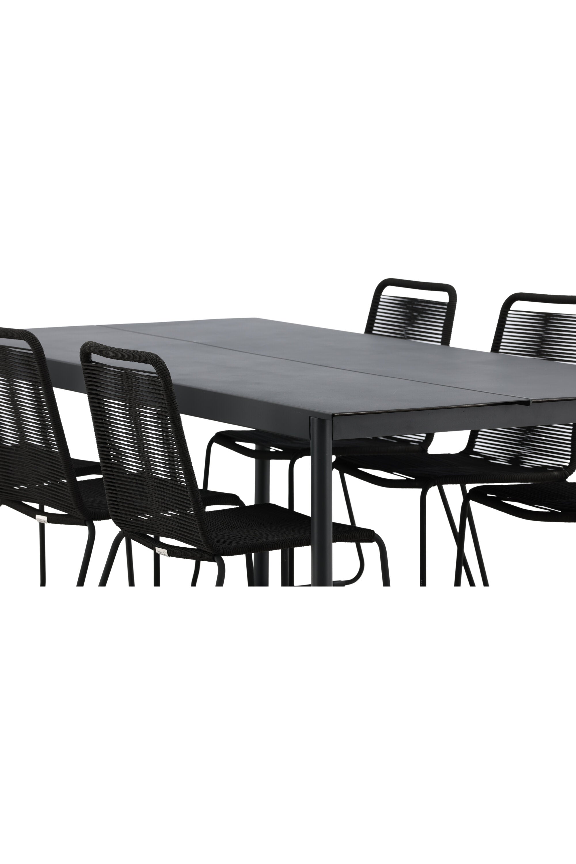 Modena Gartentisch + 6 x Lindos Stacking Stuhl in Schwarz präsentiert im Onlineshop von KAQTU Design AG. Gartentischset ist von Venture Home