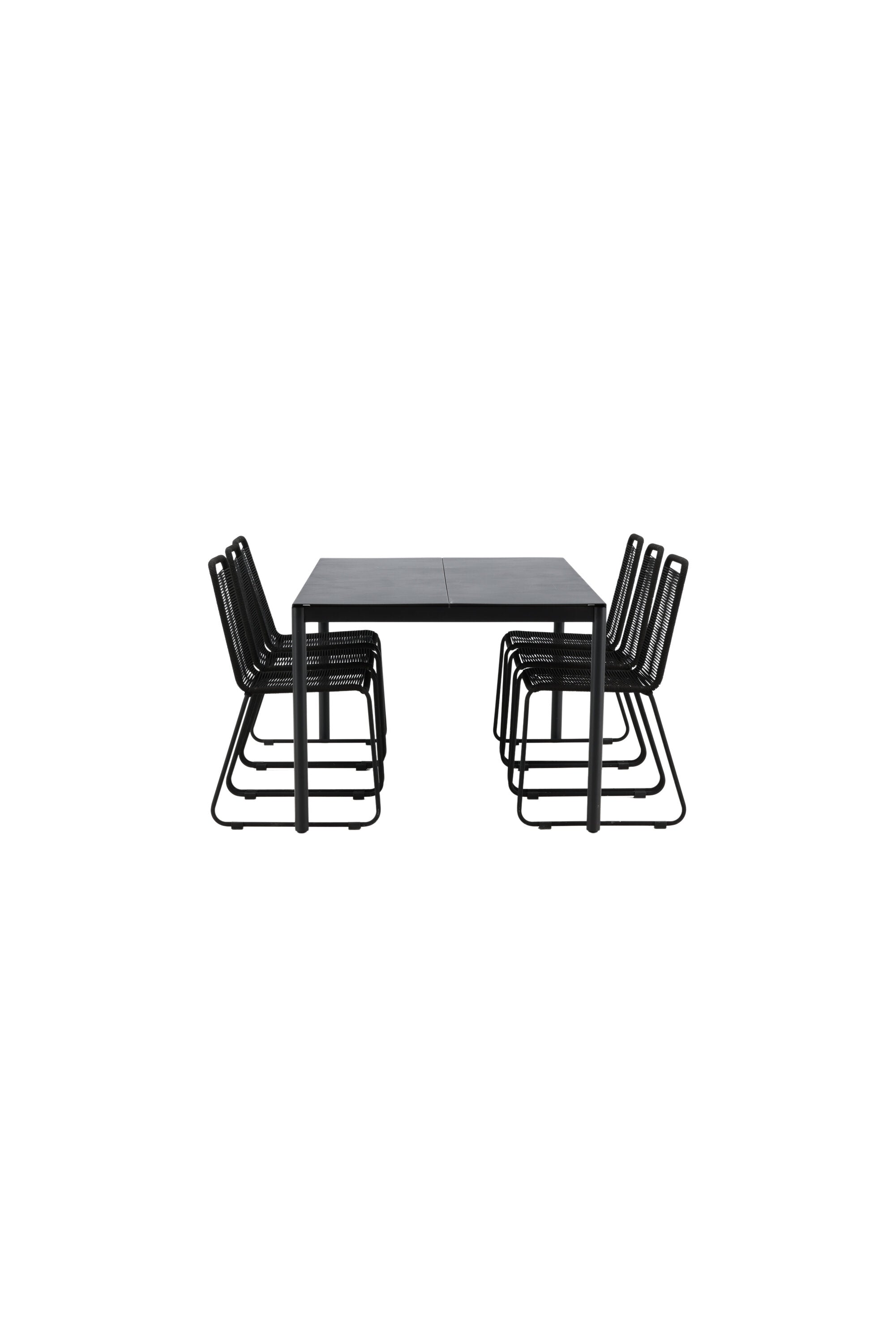 Modena Gartentisch + 6 x Lindos Stacking Stuhl in Schwarz präsentiert im Onlineshop von KAQTU Design AG. Gartentischset ist von Venture Home