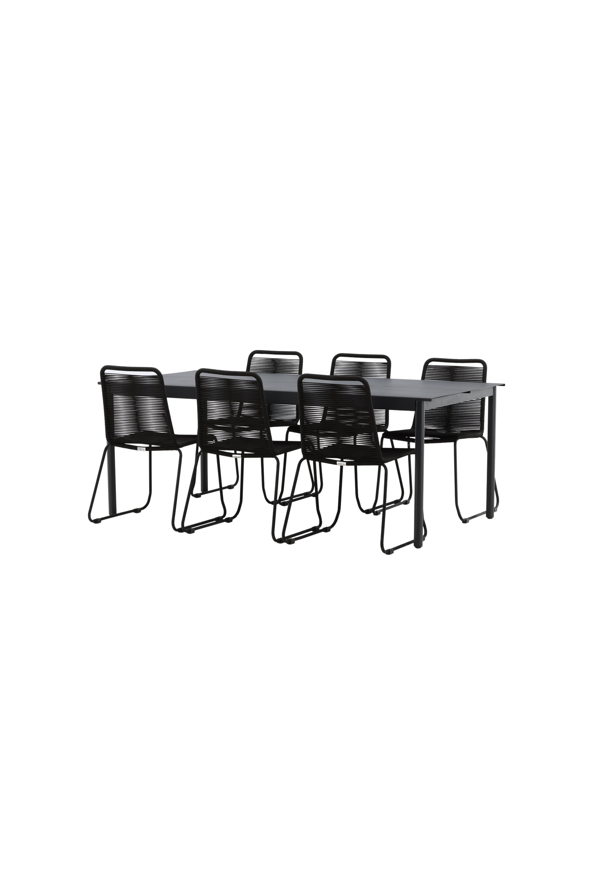 Modena Gartentisch + 6 x Lindos Stacking Stuhl in Schwarz präsentiert im Onlineshop von KAQTU Design AG. Gartentischset ist von Venture Home
