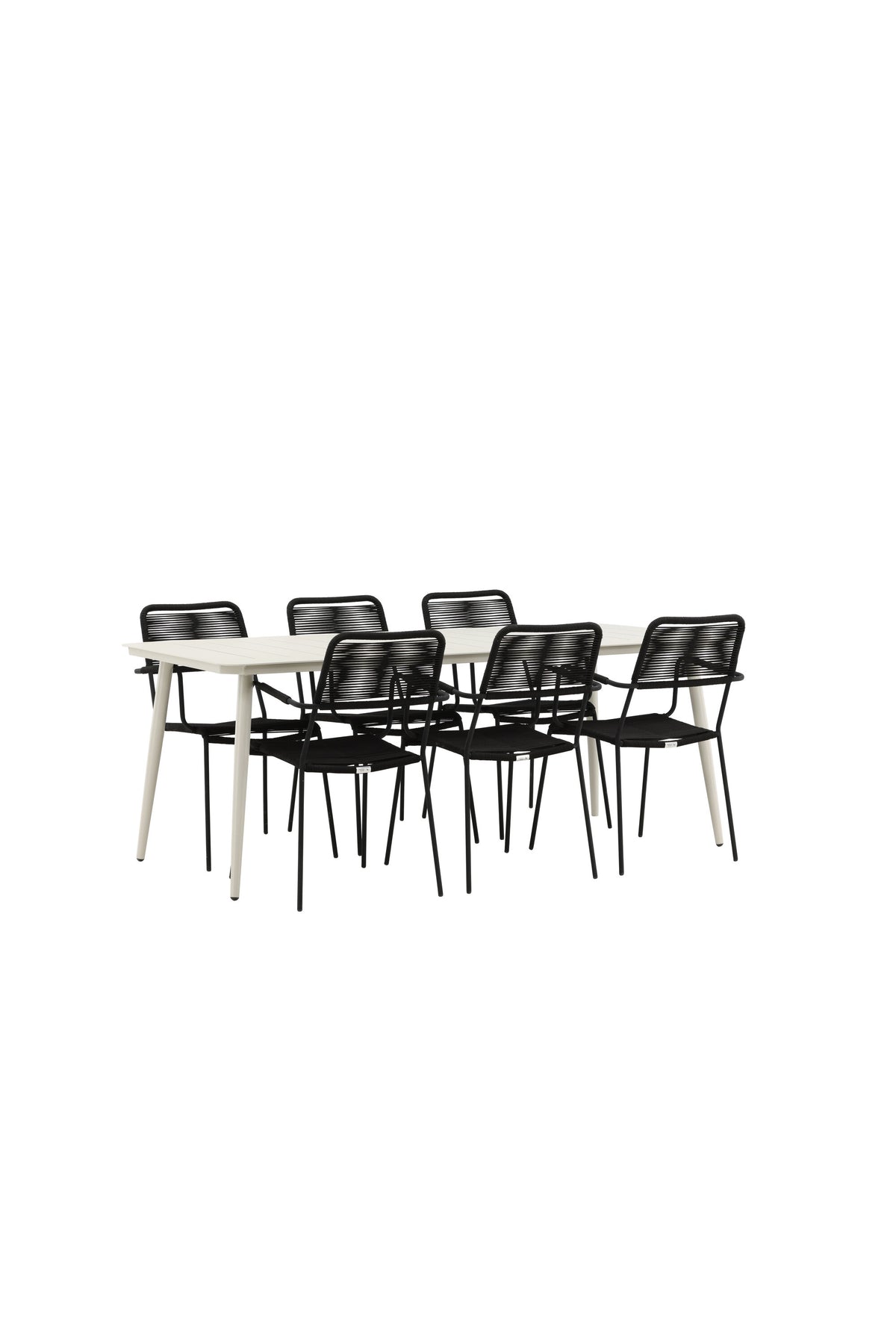 Lina Outdoor-Tischset + Lindos Armchair 200cm/6St. in Schwarz präsentiert im Onlineshop von KAQTU Design AG. Gartentischset ist von Venture Home