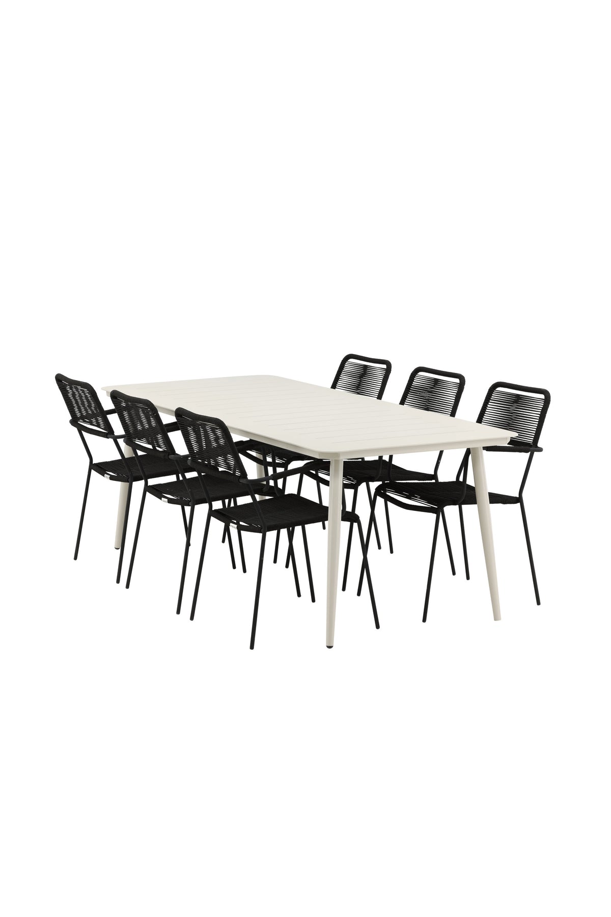 Lina Outdoor-Tischset + Lindos Armchair 200cm/6St. in Schwarz präsentiert im Onlineshop von KAQTU Design AG. Gartentischset ist von Venture Home