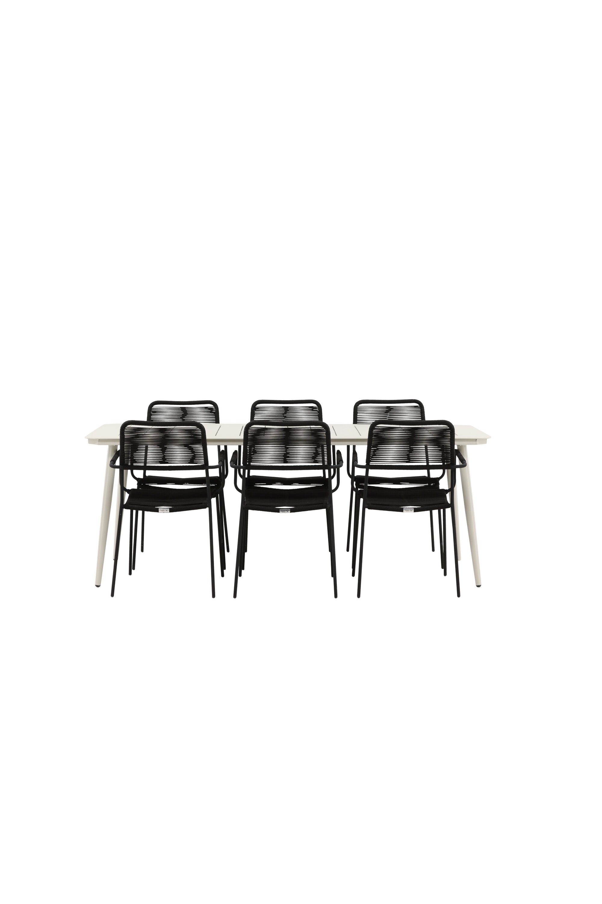 Lina Outdoor-Tischset + Lindos Armchair 200cm/6St. in Schwarz präsentiert im Onlineshop von KAQTU Design AG. Gartentischset ist von Venture Home