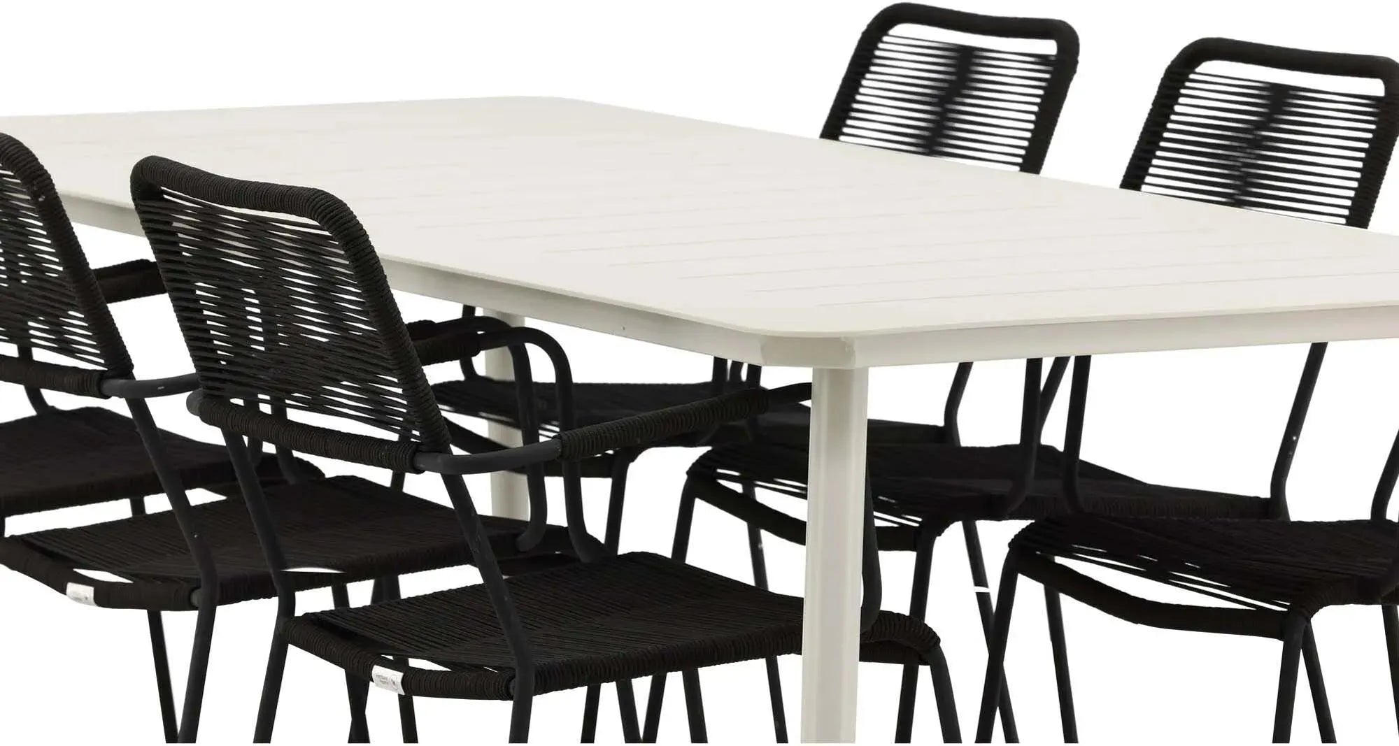 Elegantes Lina Tischset mit 6 Lindos Stühlen, ideal für Outdoor-Dining.