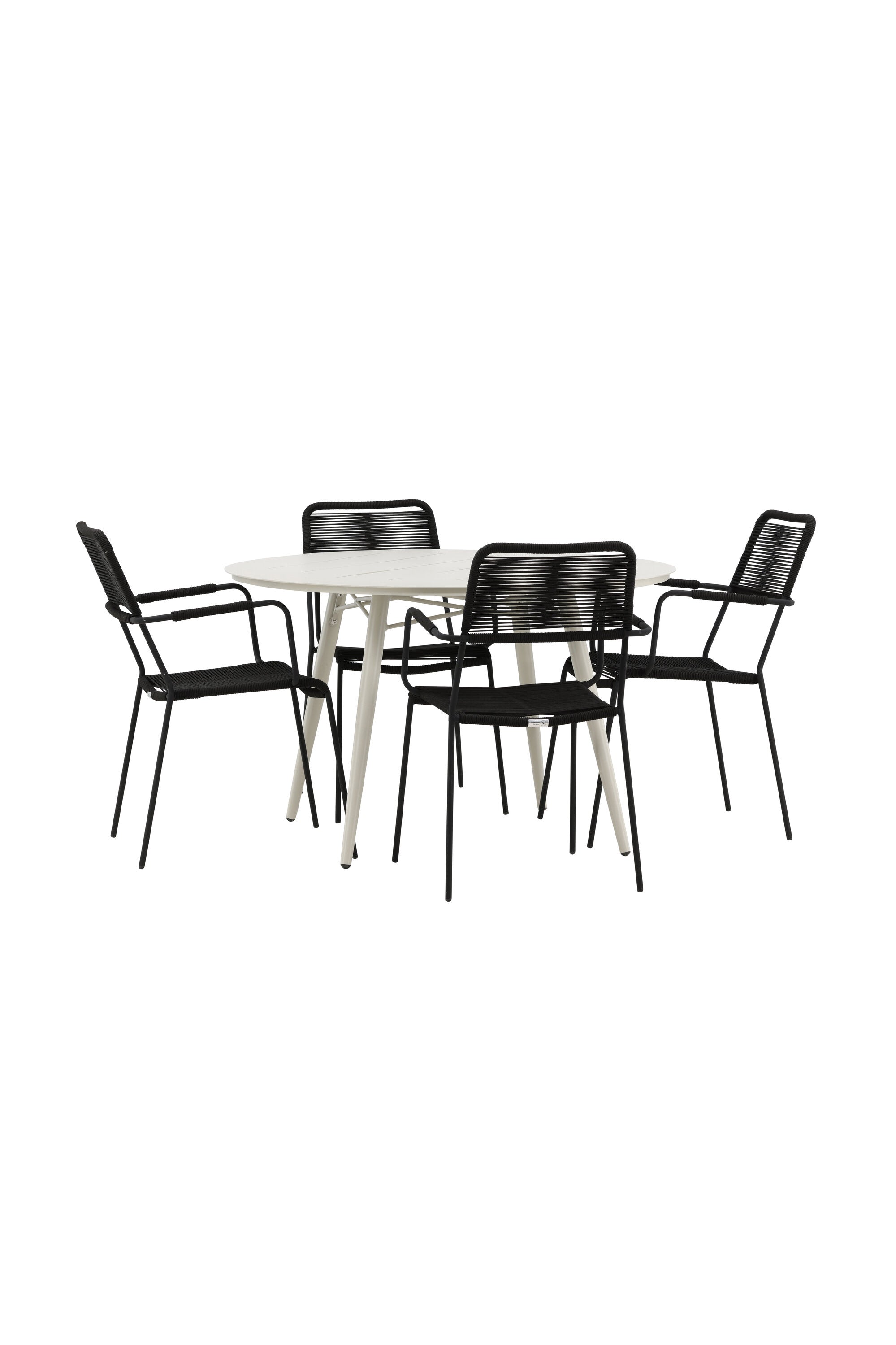 Lina Outdoor-Tischset + Lindos Armchair ⌀120cm/4St. in Schwarz präsentiert im Onlineshop von KAQTU Design AG. Gartentischset ist von Venture Home