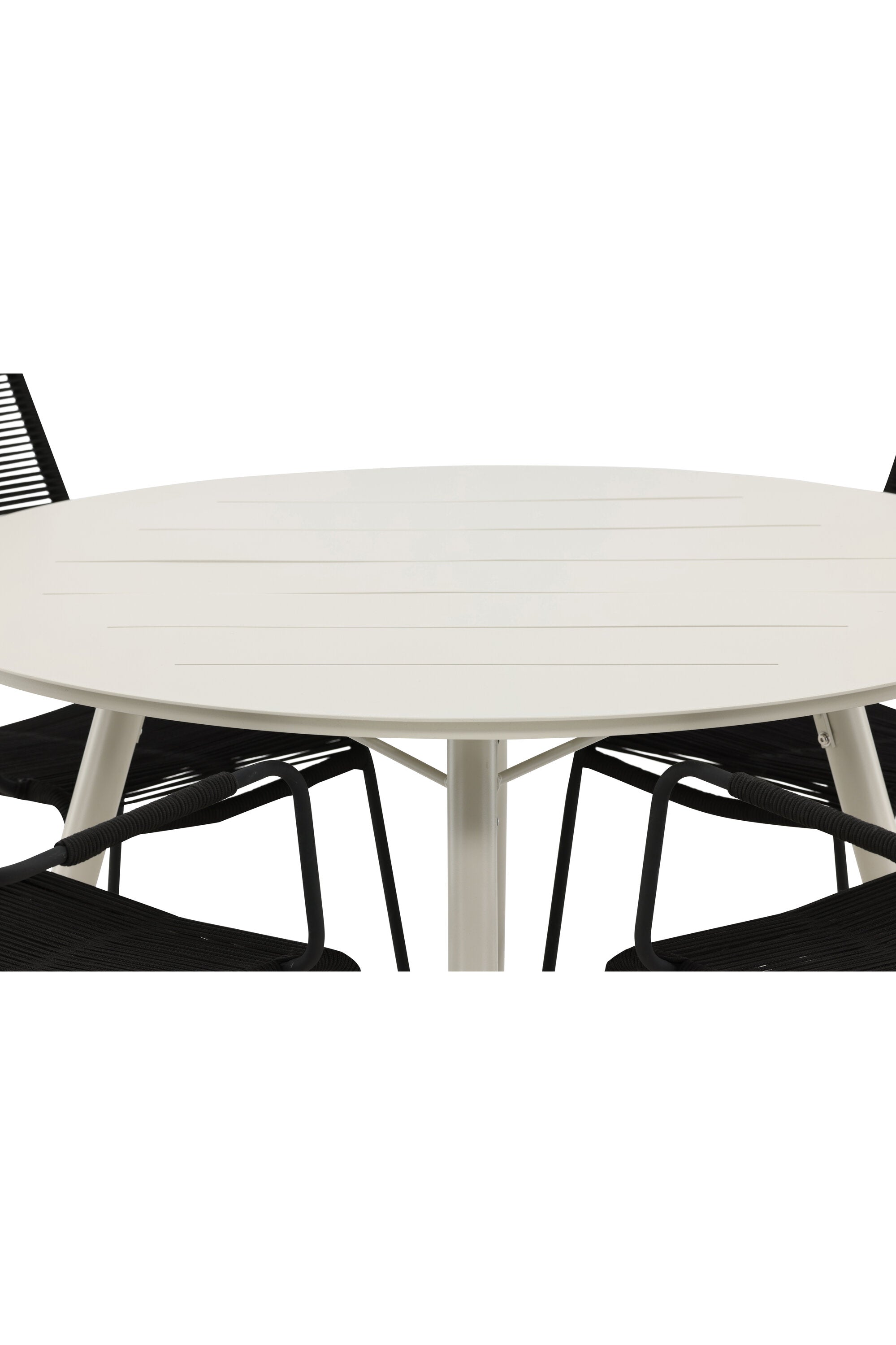 Lina Outdoor-Tischset + Lindos Armchair ⌀120cm/4St. in Schwarz präsentiert im Onlineshop von KAQTU Design AG. Gartentischset ist von Venture Home