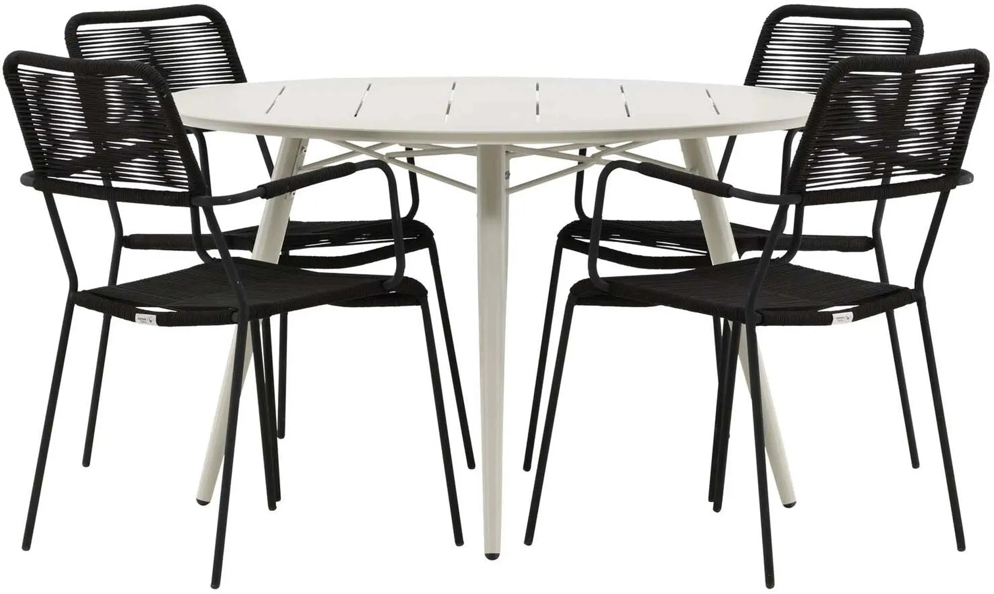 Stilvolles Lina Tischset mit 4 Lindos Stühlen für Outdoor-Genuss.
