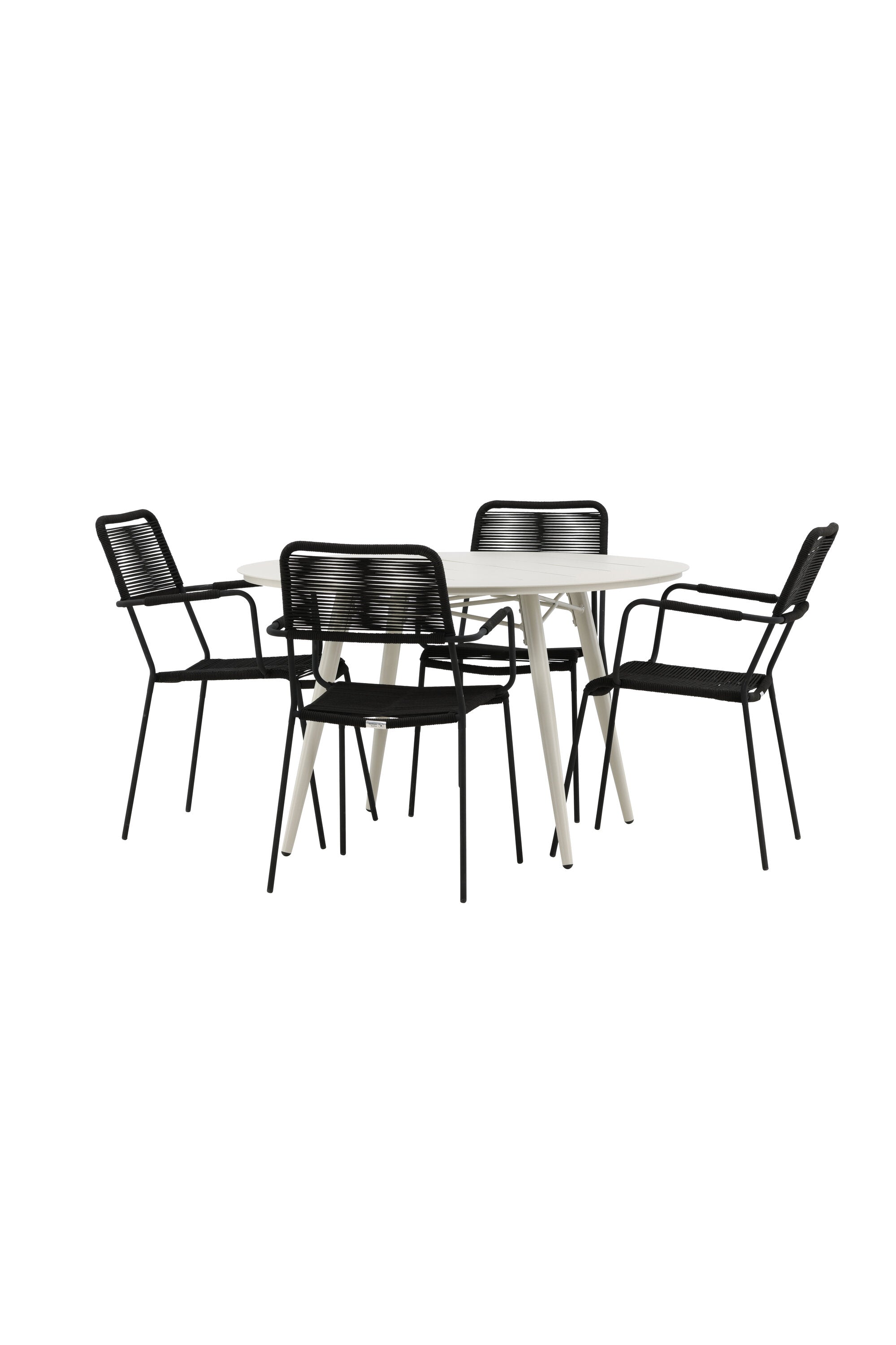 Lina Outdoor-Tischset + Lindos Armchair ⌀120cm/4St. in Schwarz präsentiert im Onlineshop von KAQTU Design AG. Gartentischset ist von Venture Home