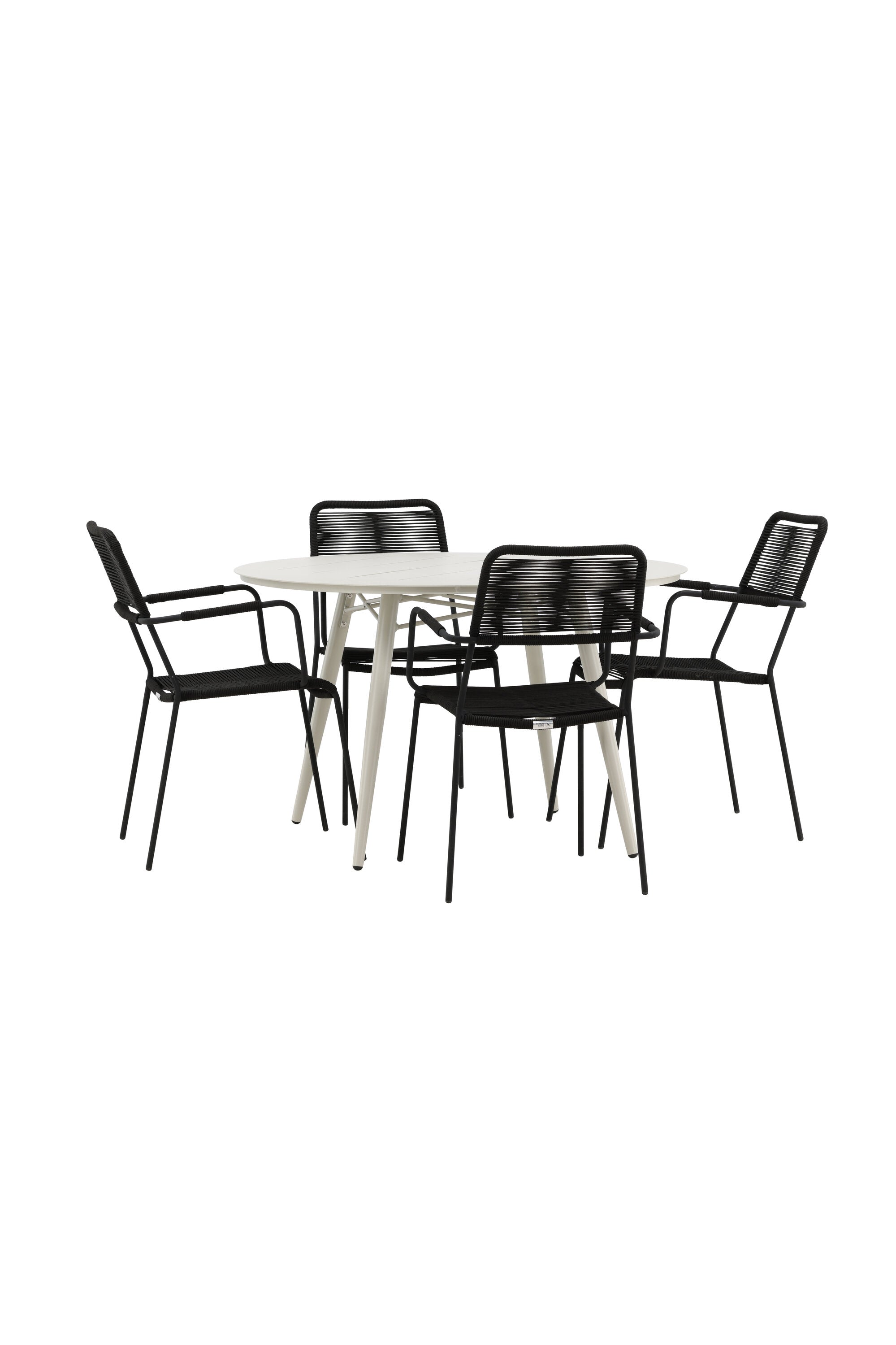 Lina Outdoor-Tischset + Lindos Armchair ⌀120cm/4St. in Schwarz präsentiert im Onlineshop von KAQTU Design AG. Gartentischset ist von Venture Home