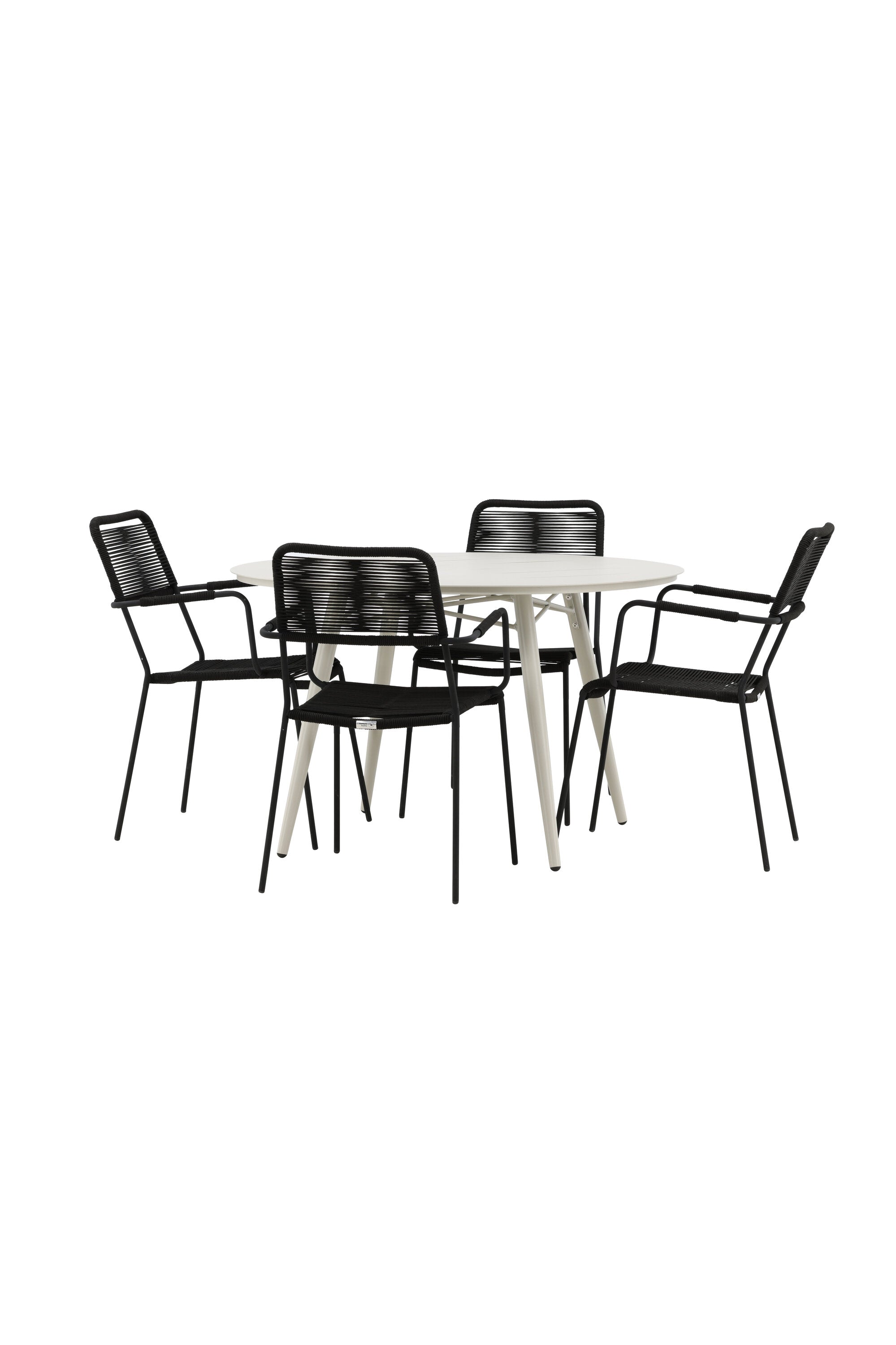 Lina Outdoor-Tischset + Lindos Armchair ⌀120cm/4St. in Schwarz präsentiert im Onlineshop von KAQTU Design AG. Gartentischset ist von Venture Home
