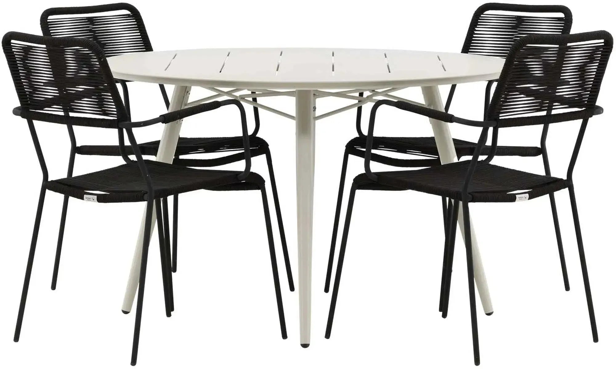 Stilvolles Lina Tischset mit 4 Lindos Stühlen für Outdoor-Genuss.
