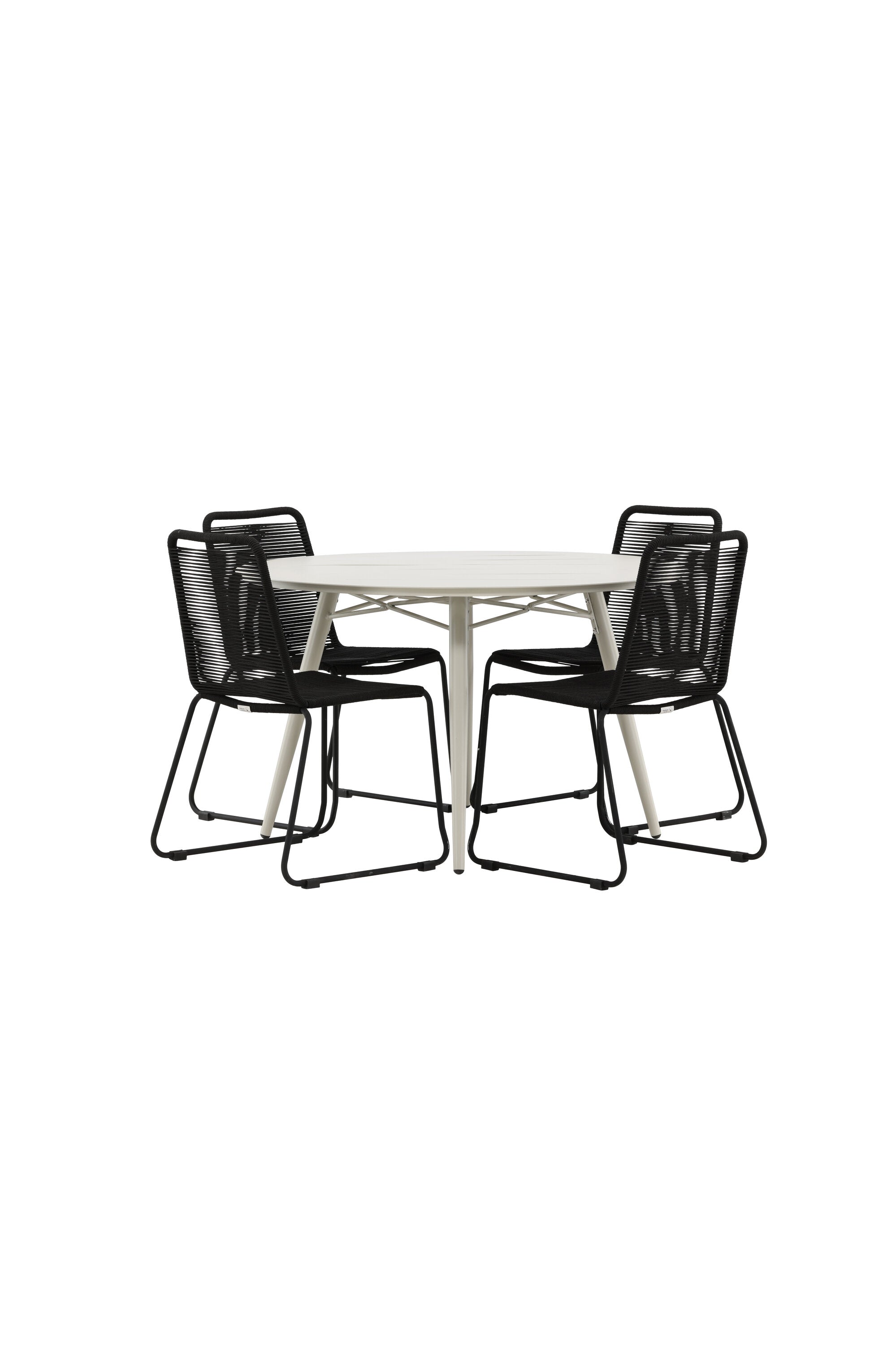 Lina Outdoor-Tischset + Lindos Stacking ⌀120cm/4St. in Schwarz präsentiert im Onlineshop von KAQTU Design AG. Gartentischset ist von Venture Home