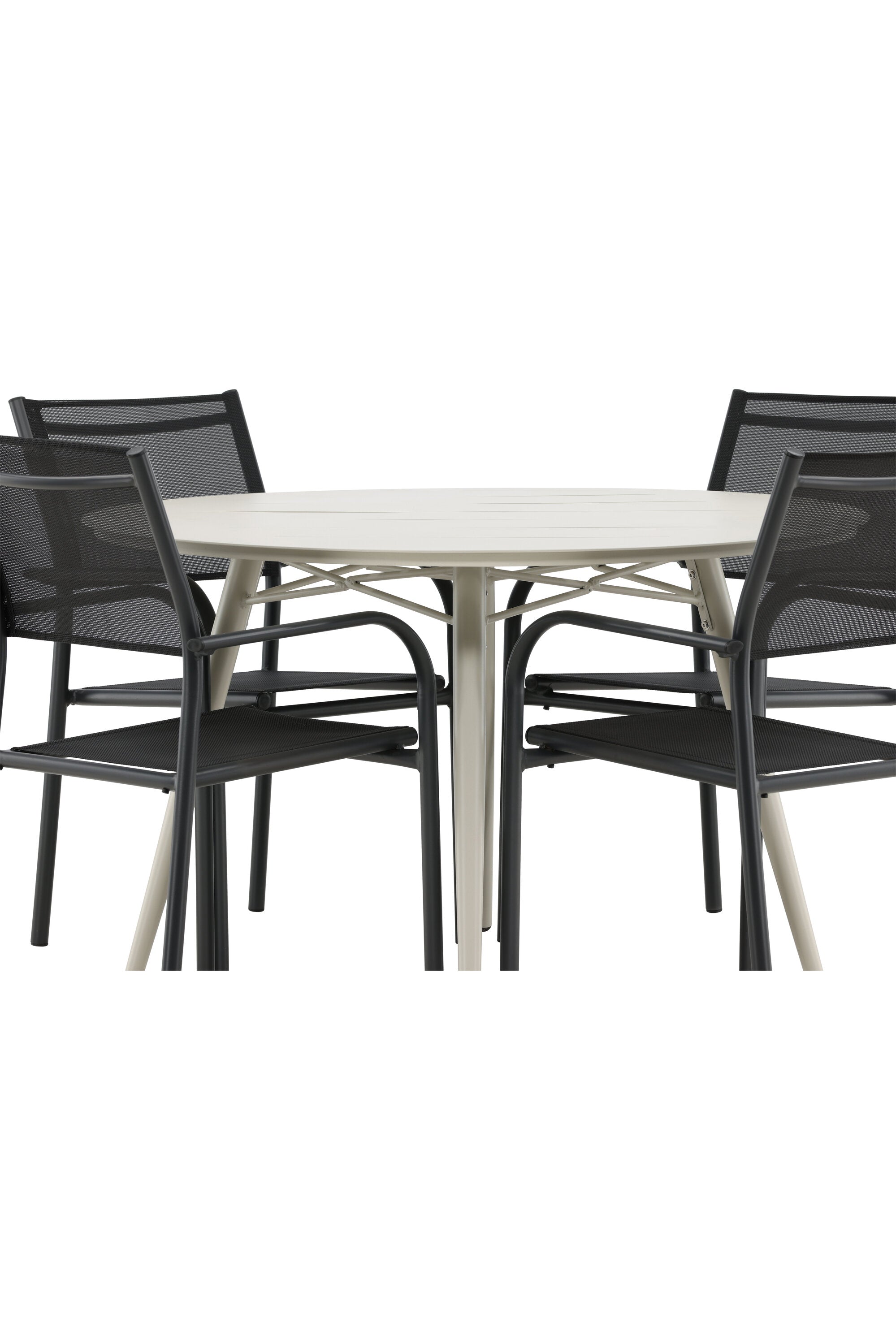 Lina Outdoor-Tischset + Santorini ⌀120cm/4St. in Schwarz präsentiert im Onlineshop von KAQTU Design AG. Gartentischset ist von Venture Home