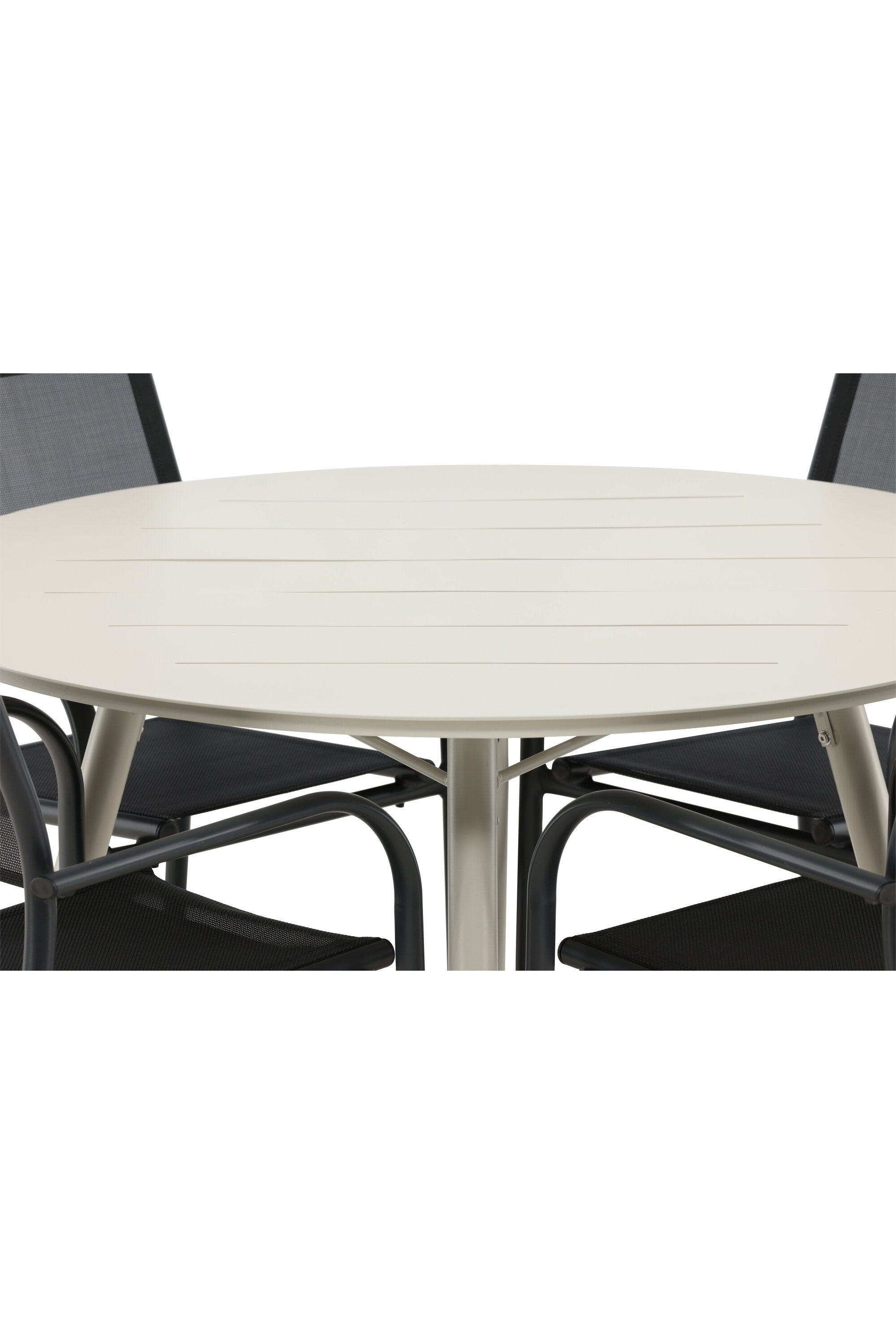 Lina Outdoor-Tischset + Santorini ⌀120cm/4St. in Schwarz präsentiert im Onlineshop von KAQTU Design AG. Gartentischset ist von Venture Home