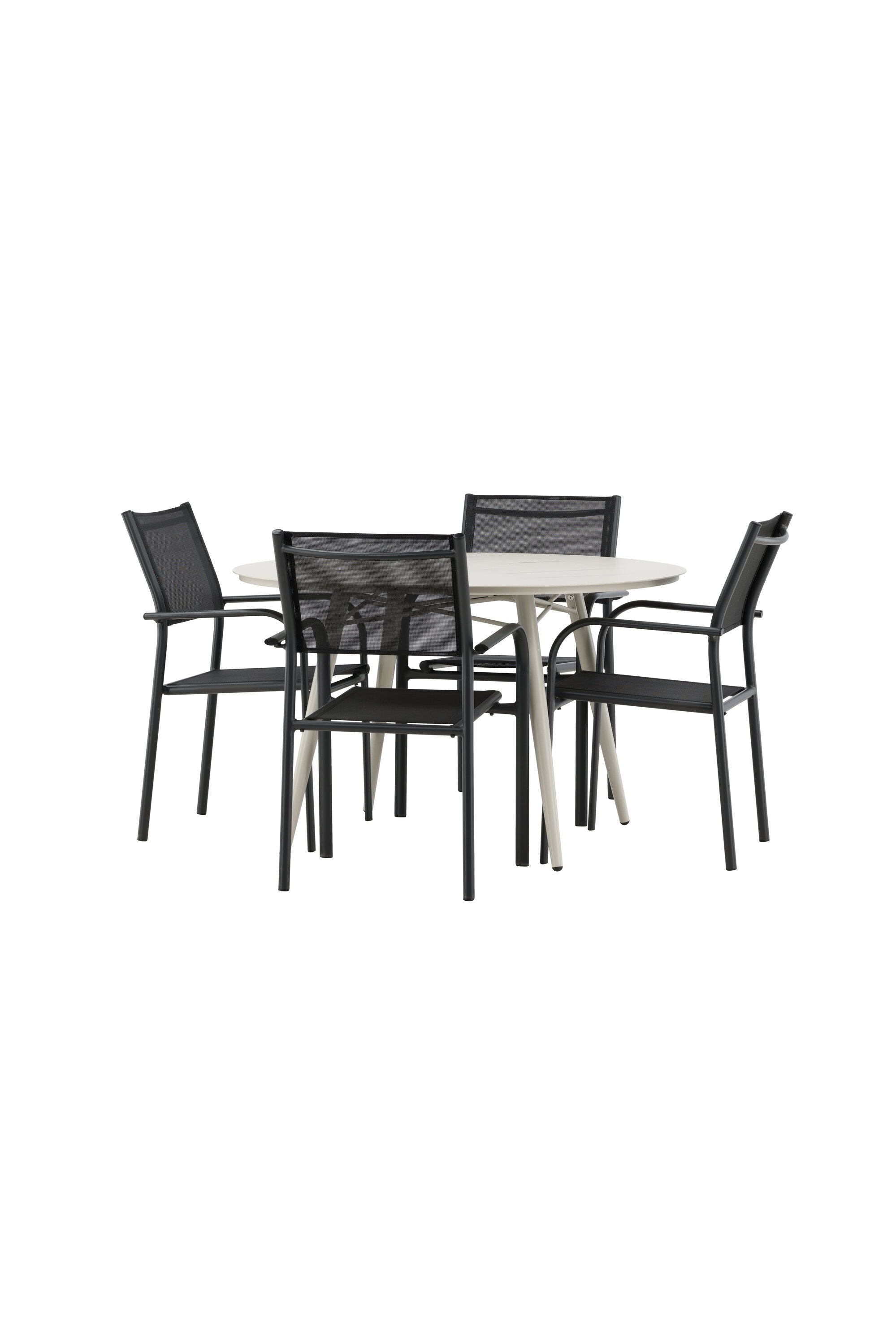 Lina Outdoor-Tischset + Santorini ⌀120cm/4St. in Schwarz präsentiert im Onlineshop von KAQTU Design AG. Gartentischset ist von Venture Home