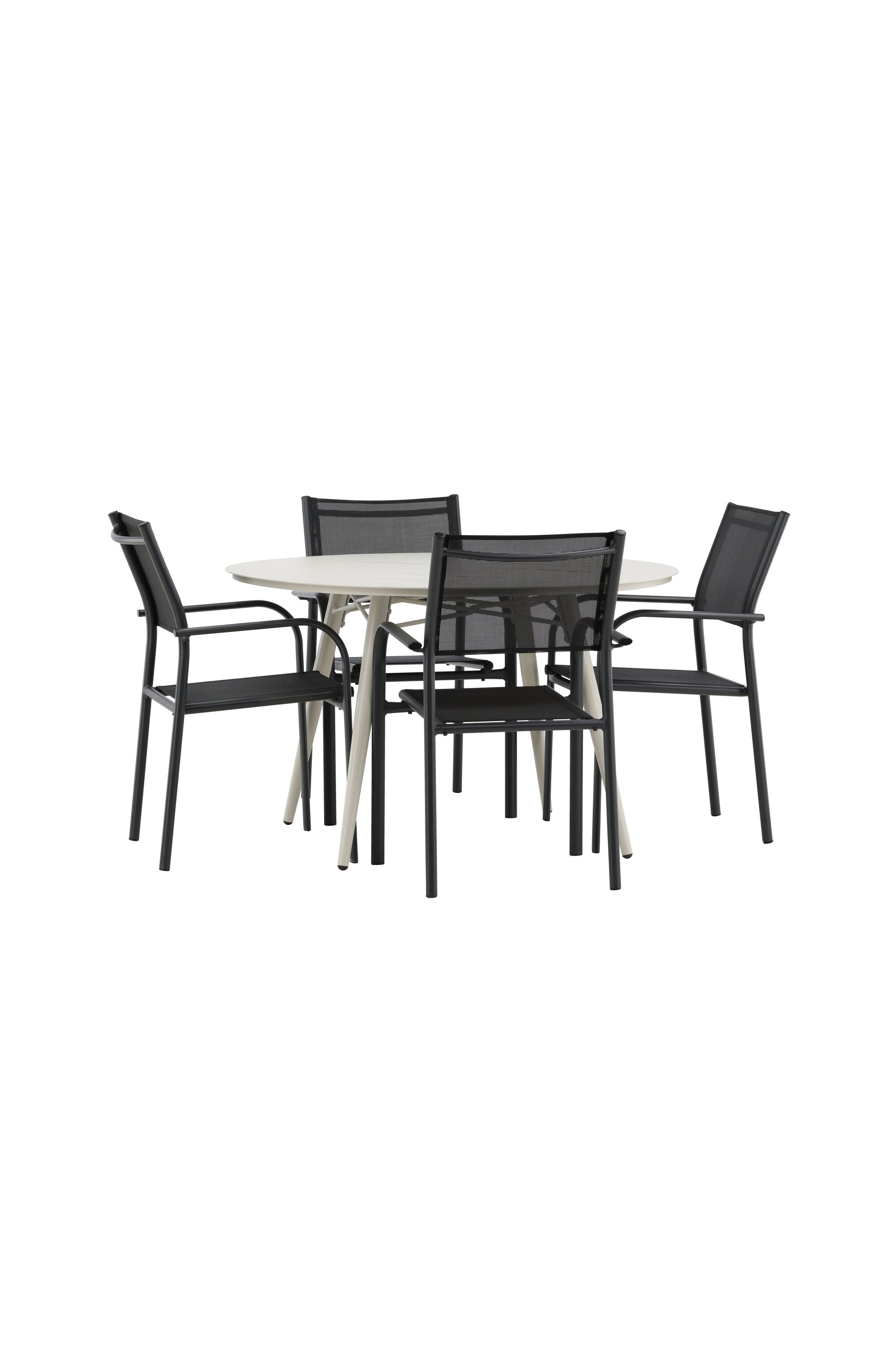 Lina Outdoor-Tischset + Santorini ⌀120cm/4St. in Schwarz präsentiert im Onlineshop von KAQTU Design AG. Gartentischset ist von Venture Home