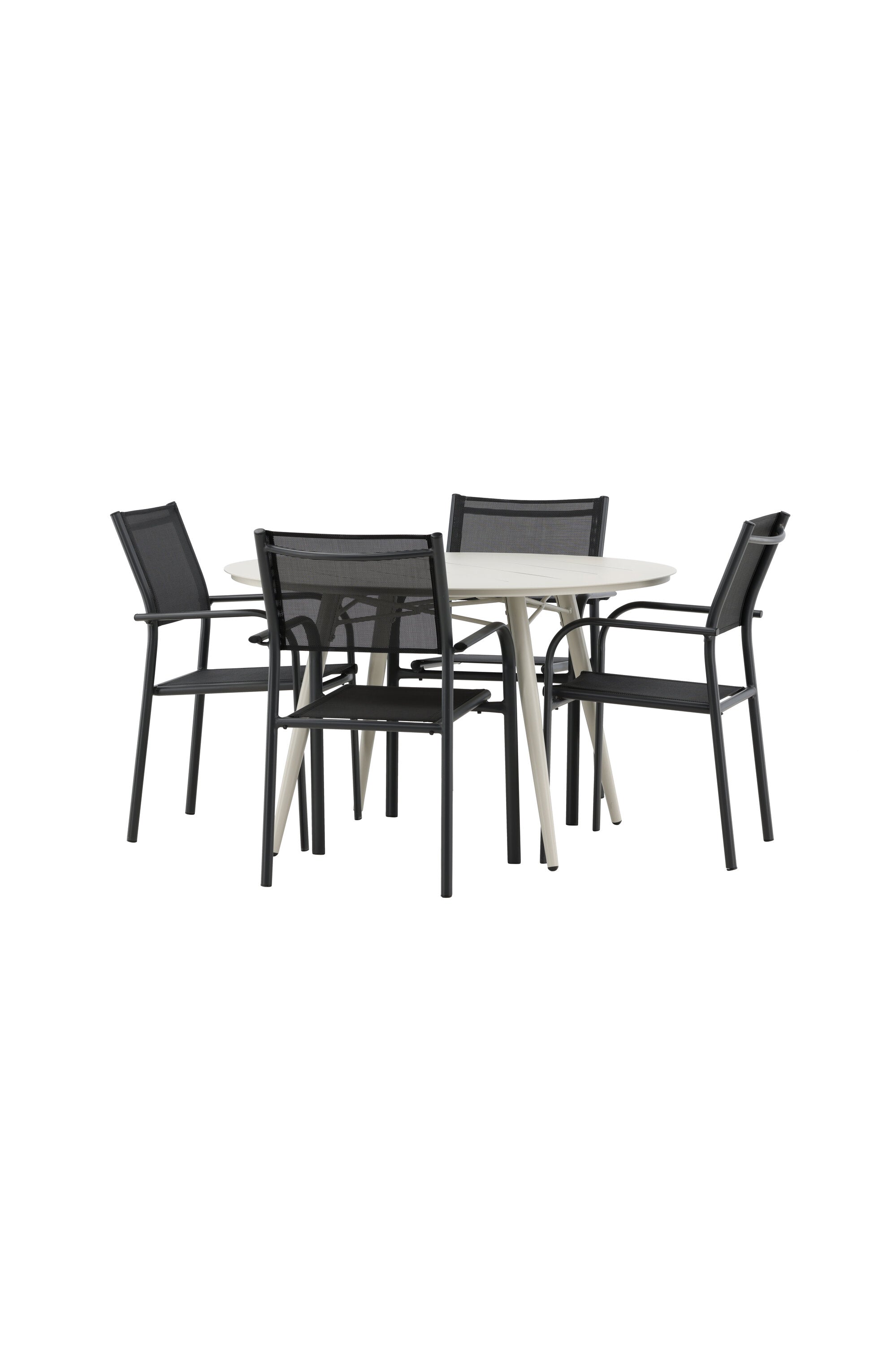 Lina Outdoor-Tischset + Santorini ⌀120cm/4St. in Schwarz präsentiert im Onlineshop von KAQTU Design AG. Gartentischset ist von Venture Home