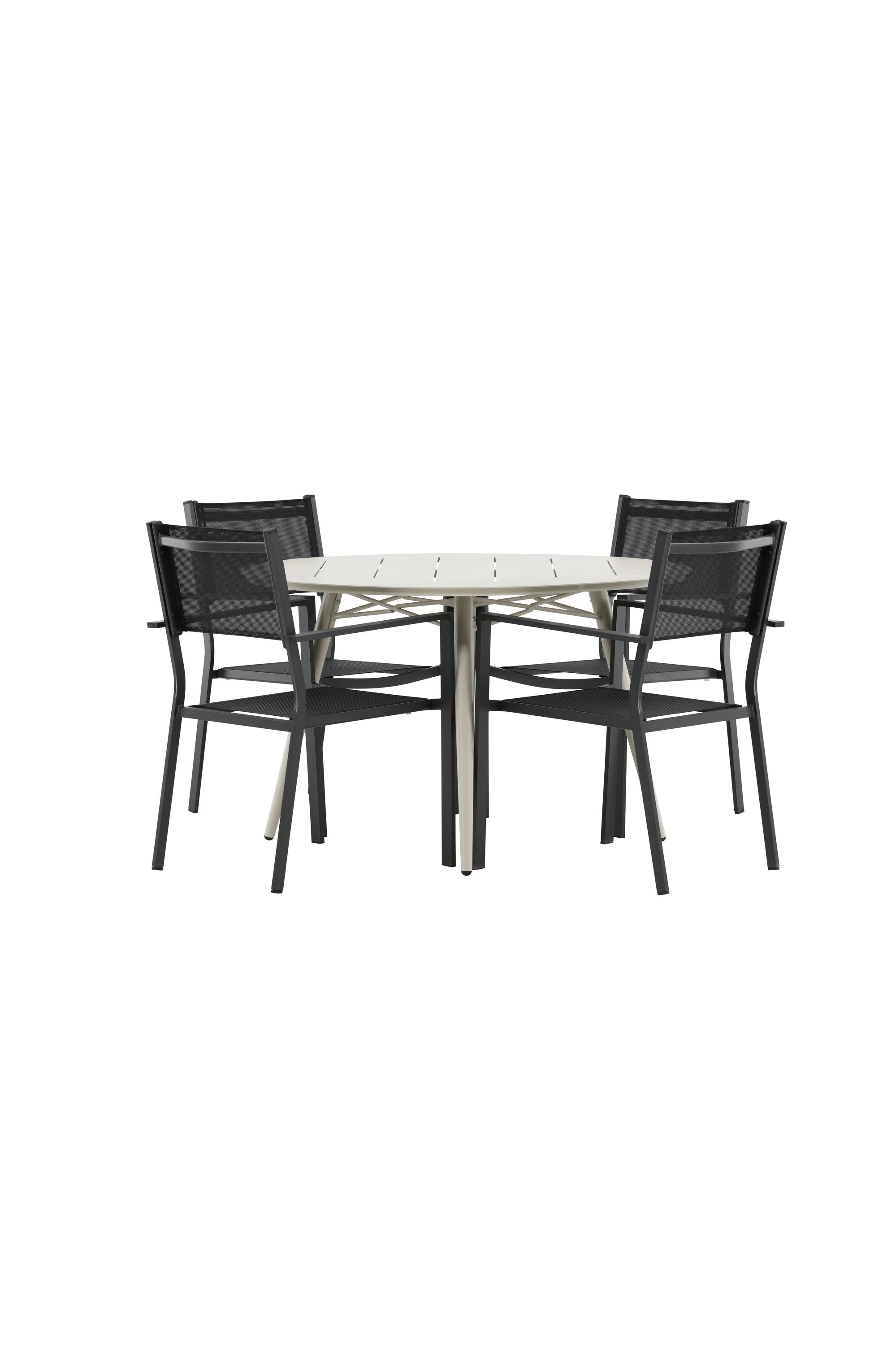 Lina Outdoor-Tischset + Copacabana ⌀120cm/4St. in Schwarz präsentiert im Onlineshop von KAQTU Design AG. Gartentischset ist von Venture Home
