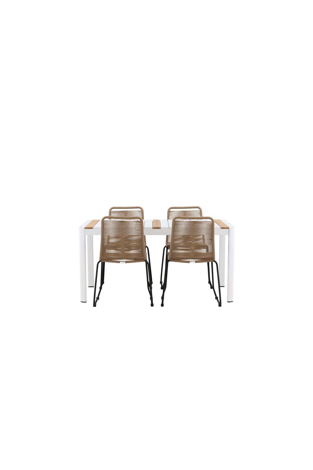 Togo Outdoor-Tischset + Lindos 150cm/4St. in Weiss / Natur präsentiert im Onlineshop von KAQTU Design AG. Gartentischset ist von Venture Home