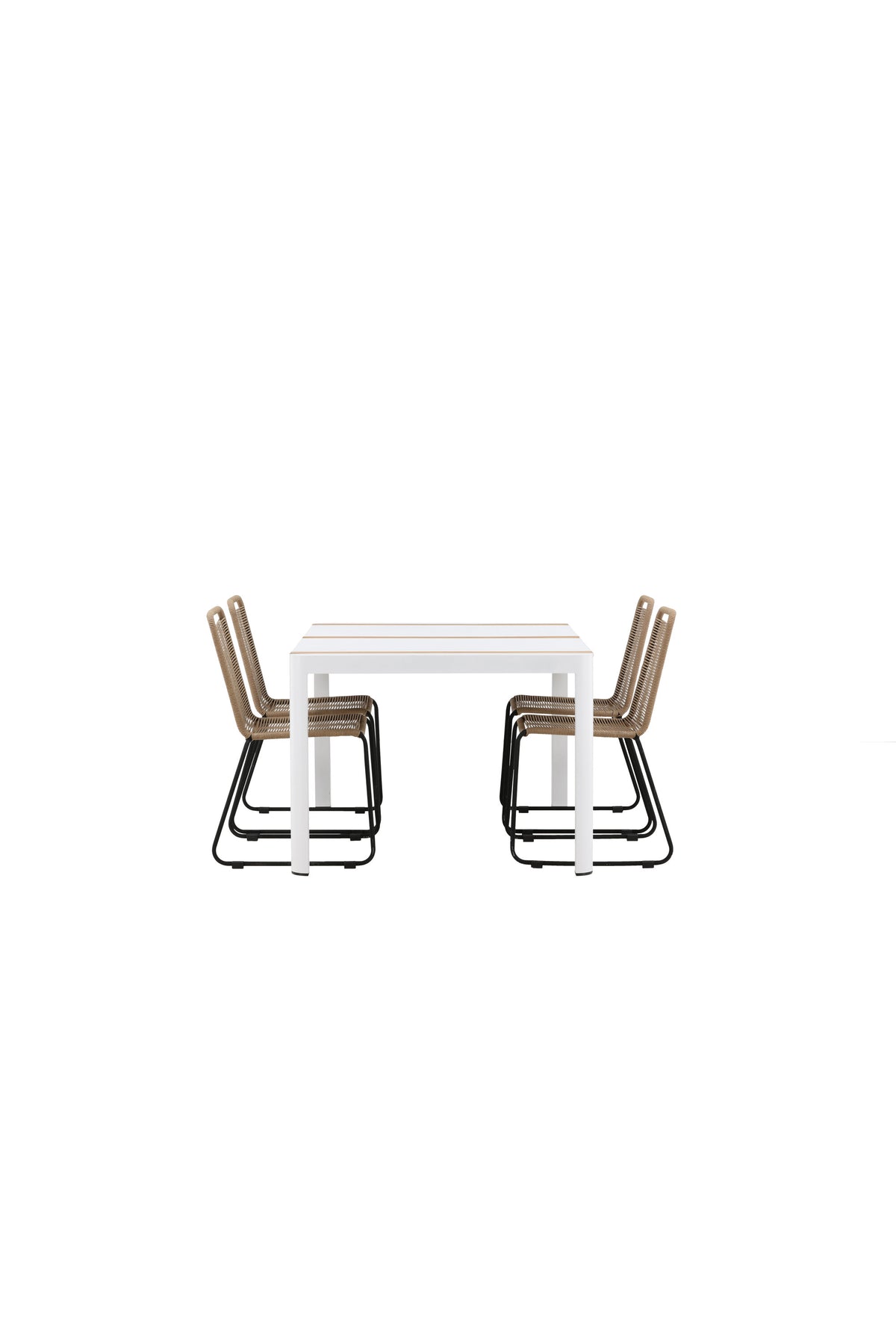Togo Outdoor-Tischset + Lindos 150cm/4St. in Weiss / Natur präsentiert im Onlineshop von KAQTU Design AG. Gartentischset ist von Venture Home