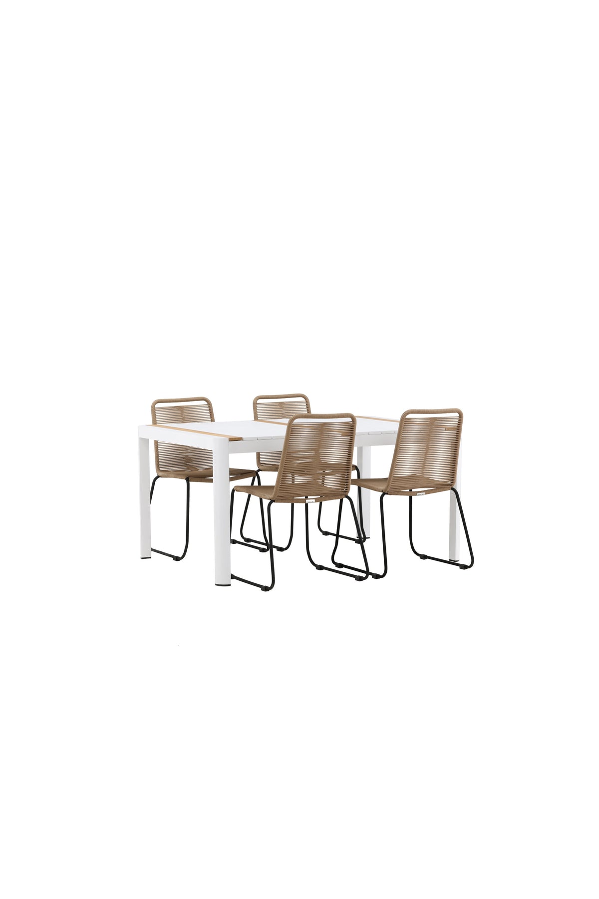 Togo Outdoor-Tischset + Lindos 150cm/4St. in Weiss / Natur präsentiert im Onlineshop von KAQTU Design AG. Gartentischset ist von Venture Home