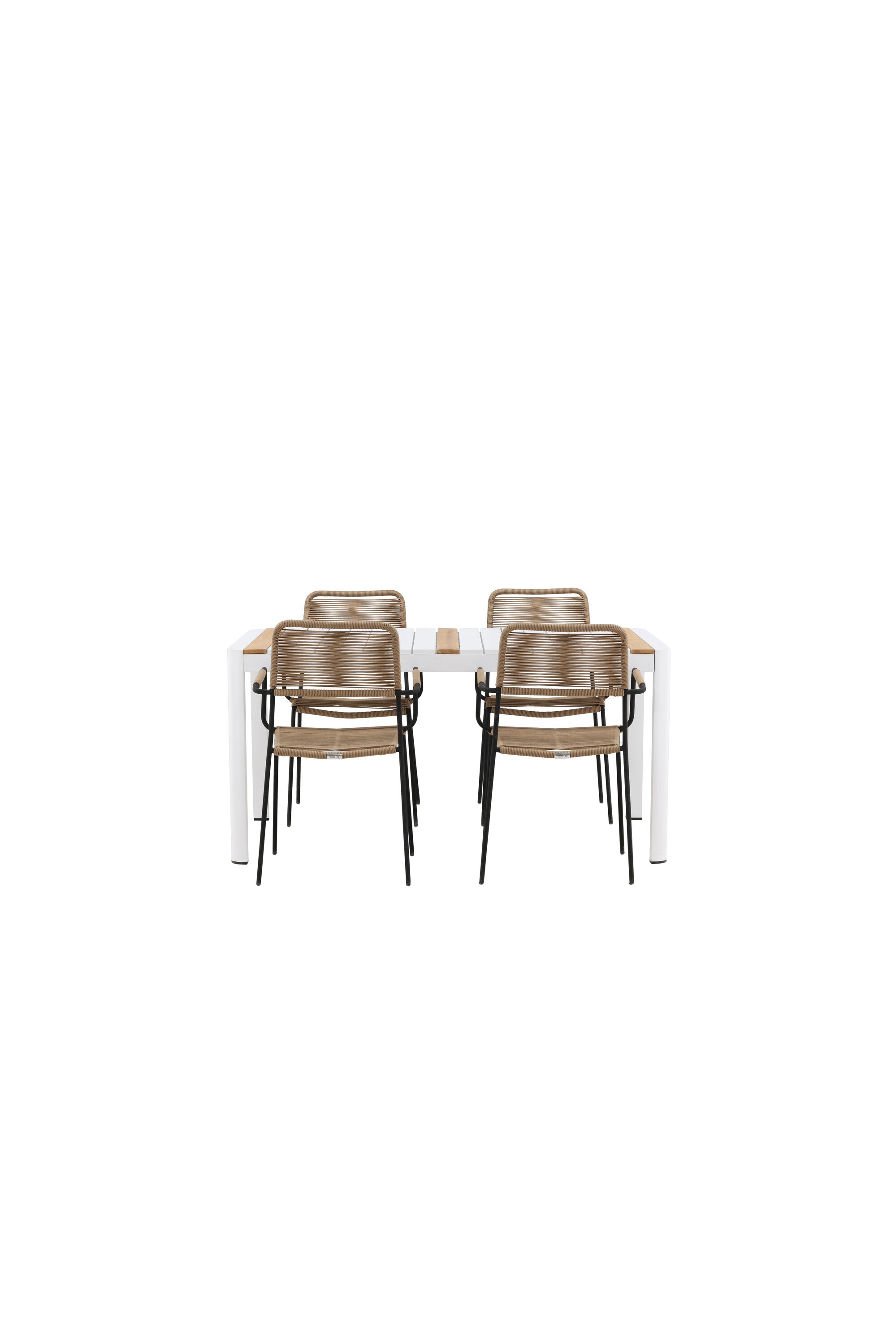 Togo Outdoor-Tischset + Lindos Armchair 150cm/4St. in Weiss / Natur präsentiert im Onlineshop von KAQTU Design AG. Gartentischset ist von Venture Home