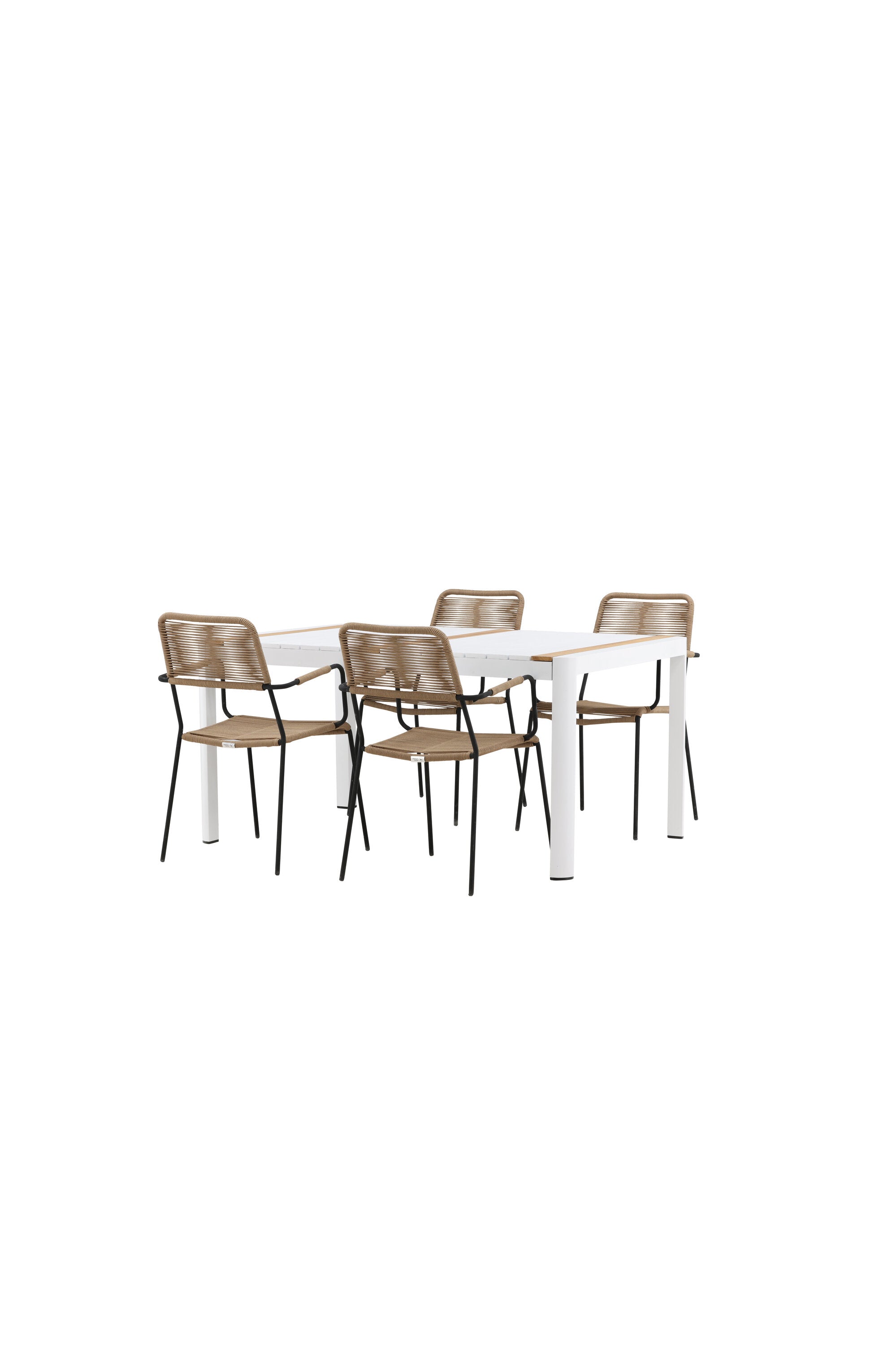 Togo Outdoor-Tischset + Lindos Armchair 150cm/4St. in Weiss / Natur präsentiert im Onlineshop von KAQTU Design AG. Gartentischset ist von Venture Home