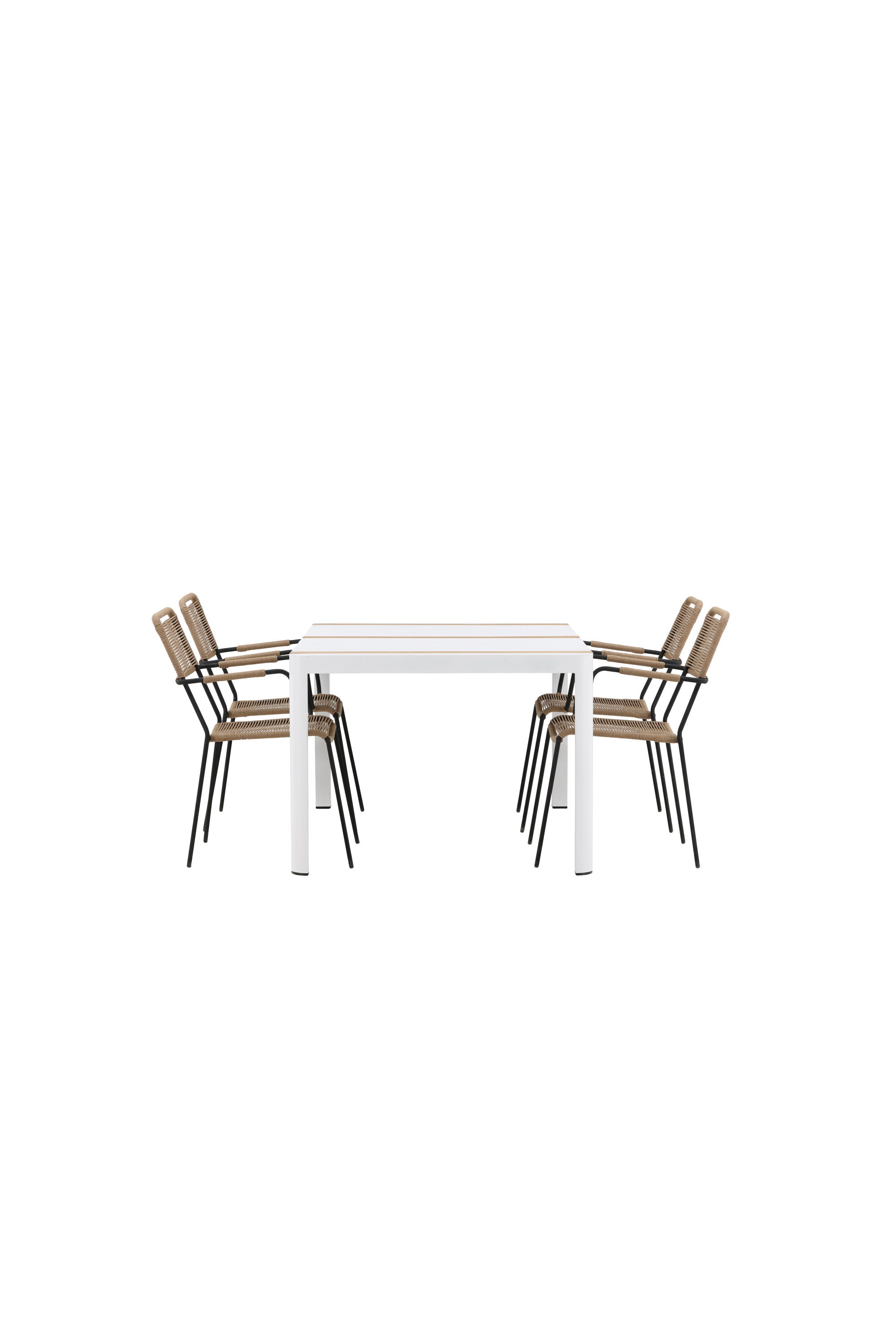 Togo Outdoor-Tischset + Lindos Armchair 150cm/4St. in Weiss / Natur präsentiert im Onlineshop von KAQTU Design AG. Gartentischset ist von Venture Home