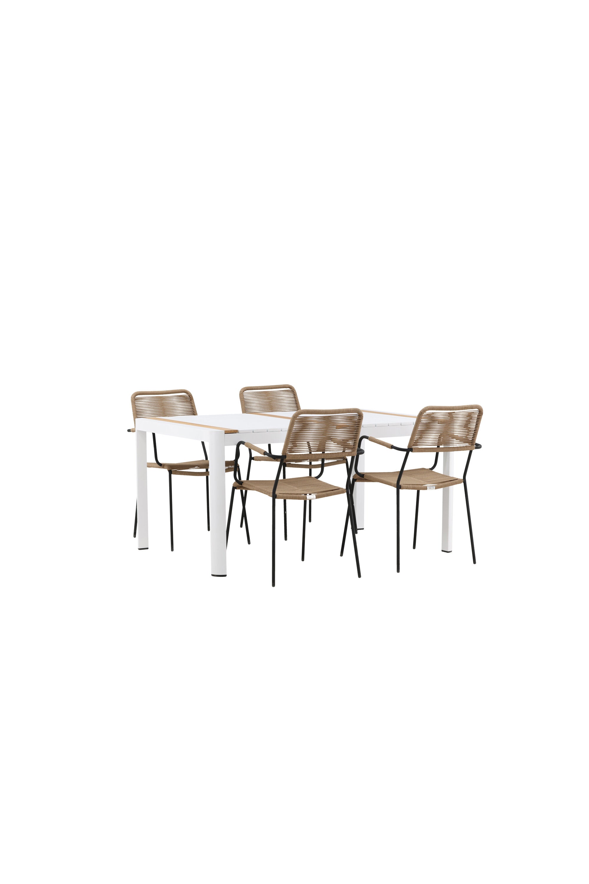 Togo Outdoor-Tischset + Lindos Armchair 150cm/4St. in Weiss / Natur präsentiert im Onlineshop von KAQTU Design AG. Gartentischset ist von Venture Home