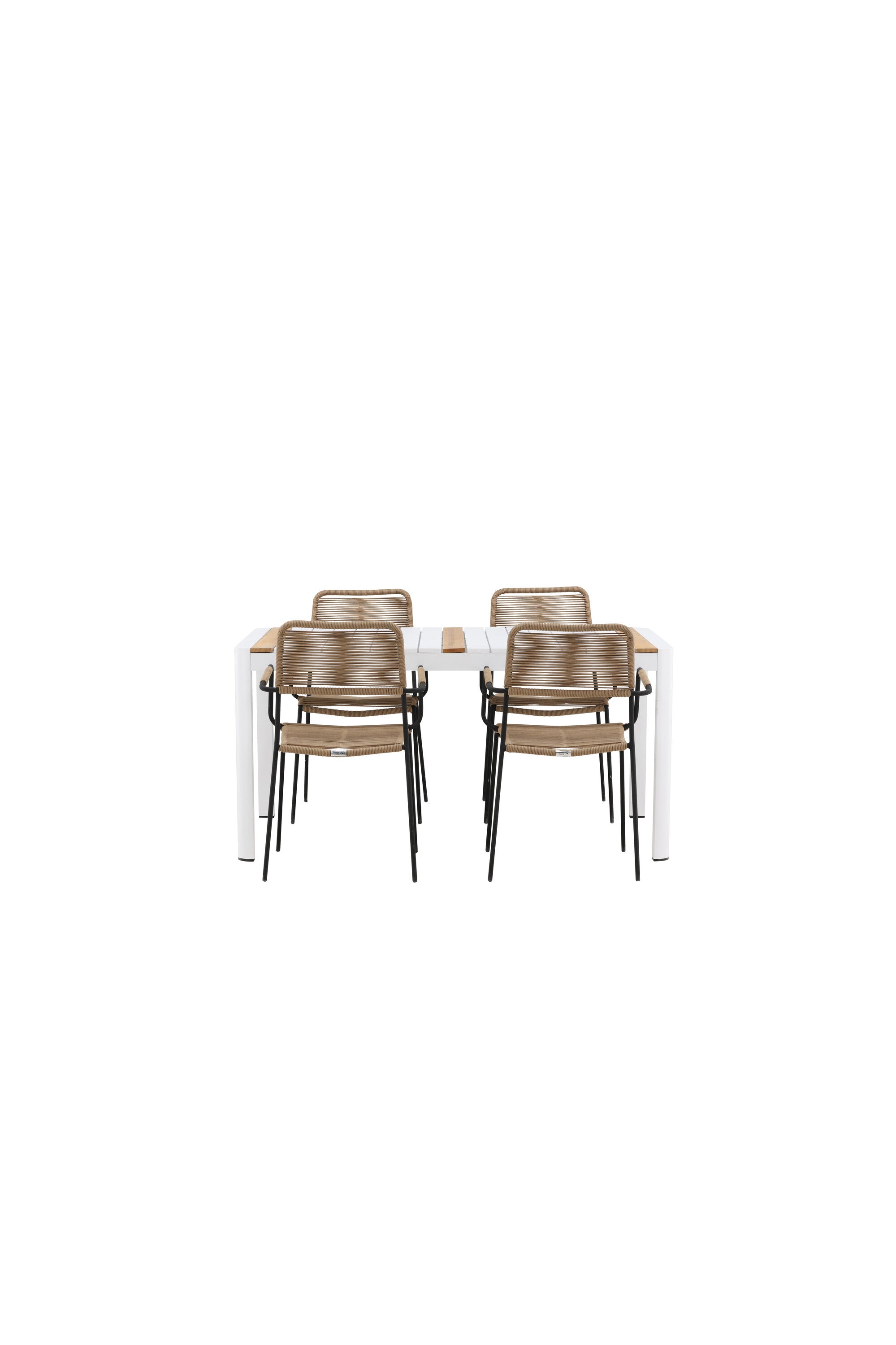 Togo Outdoor-Tischset + Lindos Armchair 150cm/4St. in Weiss / Natur präsentiert im Onlineshop von KAQTU Design AG. Gartentischset ist von Venture Home