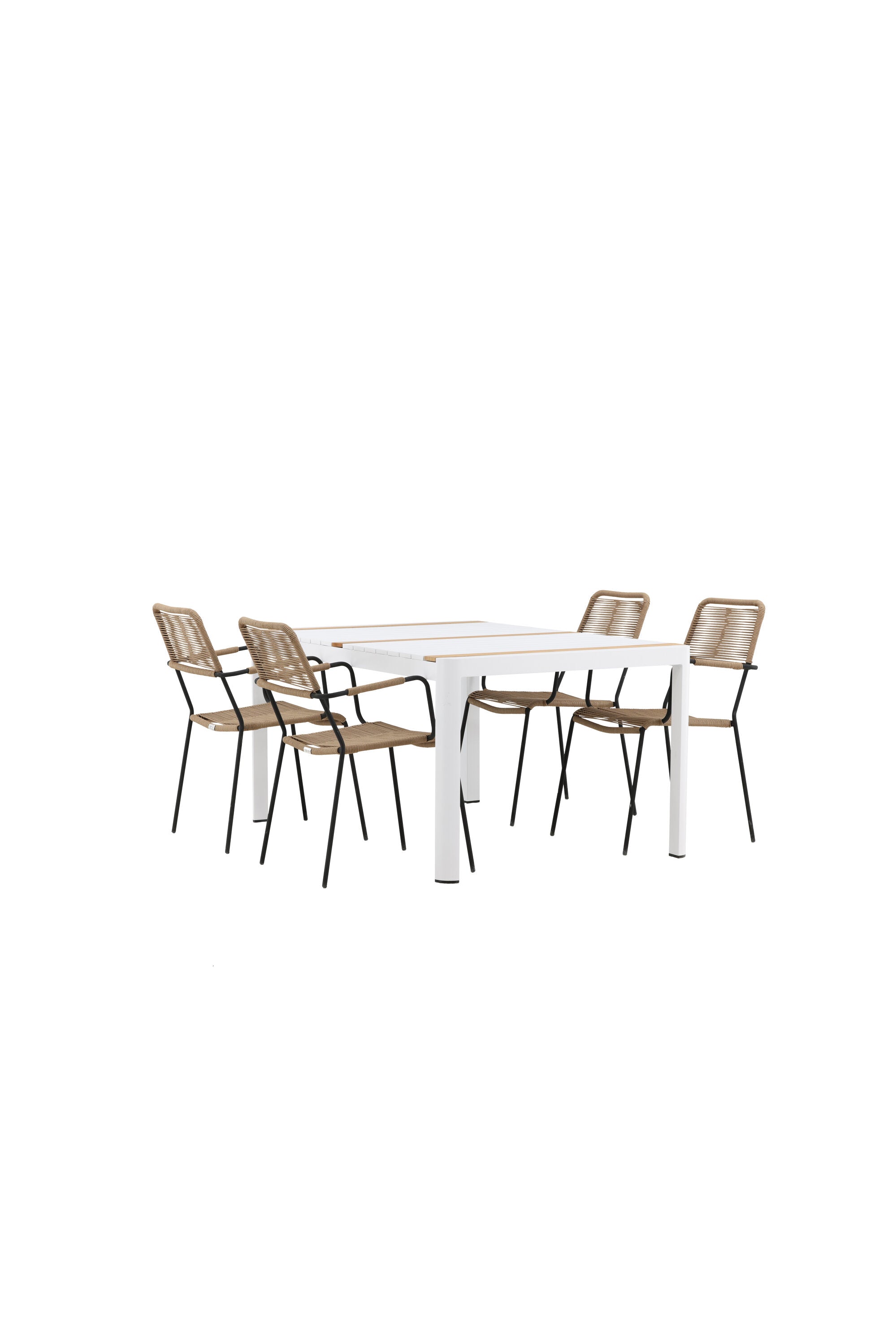 Togo Outdoor-Tischset + Lindos Armchair 150cm/4St. in Weiss / Natur präsentiert im Onlineshop von KAQTU Design AG. Gartentischset ist von Venture Home