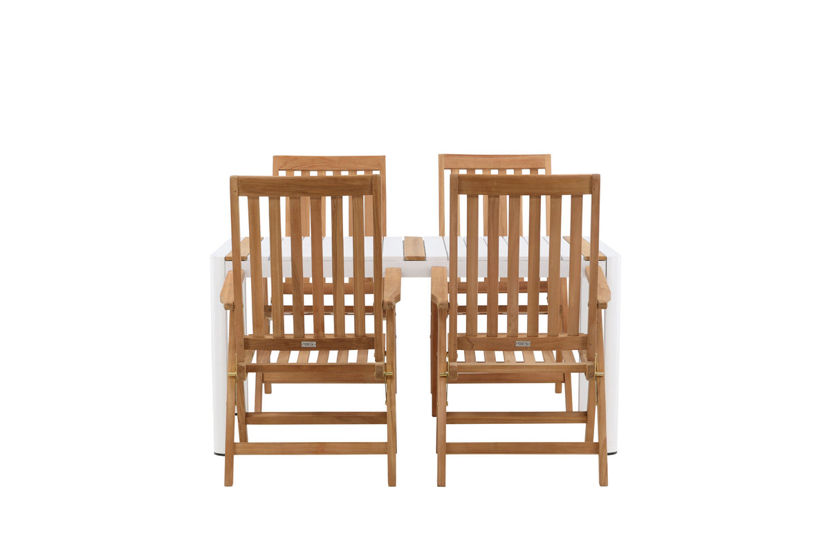 Togo Outdoor-Tischset + Kenya 150cm/4St. in Weiss / Natur präsentiert im Onlineshop von KAQTU Design AG. Gartentischset ist von Venture Home