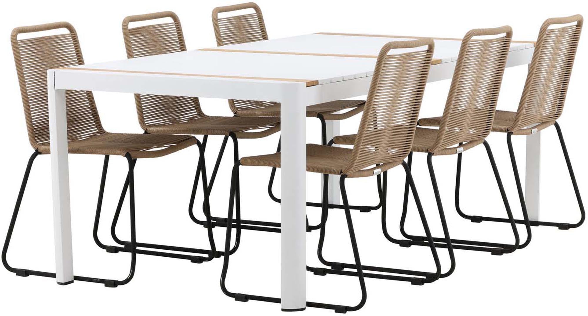 Stilvolles Togo Outdoor-Tischset: 200x100 cm Esstisch aus Teakholz, praktische stapelbare Stühle, pflegeleicht und wetterfest für entspannte Outdoor-Momente.