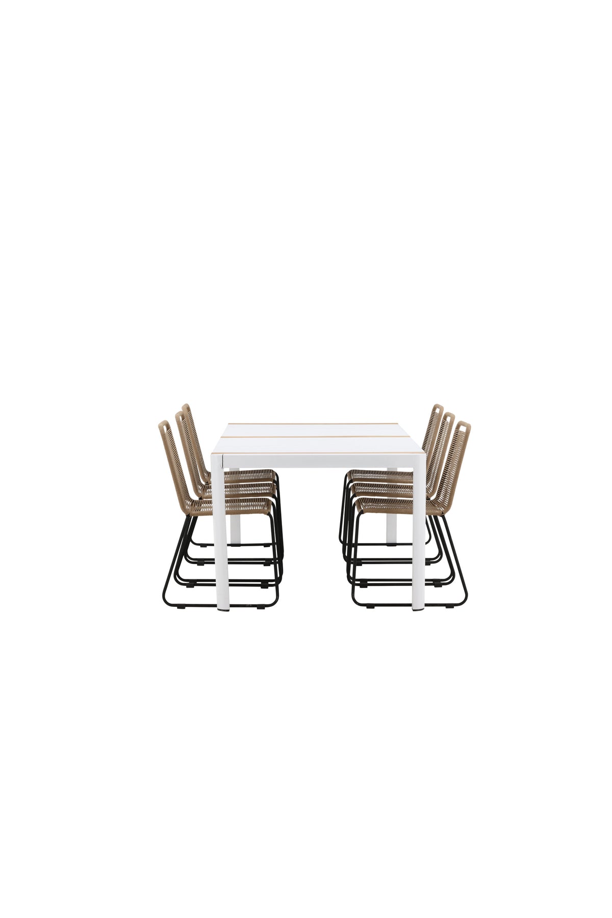 Togo Outdoor-Tischset + Lindos 200cm/6St. in Weiss / Natur präsentiert im Onlineshop von KAQTU Design AG. Gartentischset ist von Venture Home