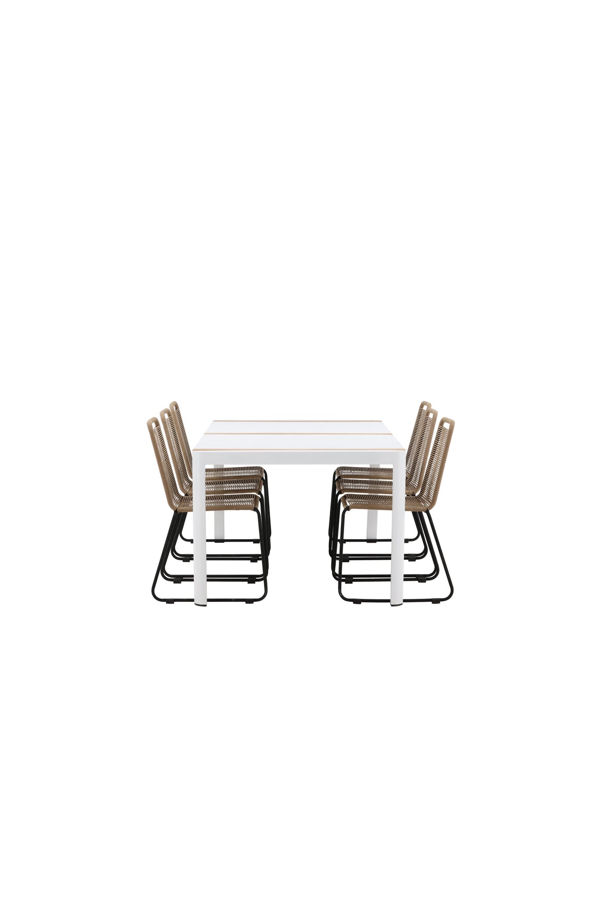 Togo Outdoor-Tischset + Lindos 200cm/6St. in Weiss / Natur präsentiert im Onlineshop von KAQTU Design AG. Gartentischset ist von Venture Home