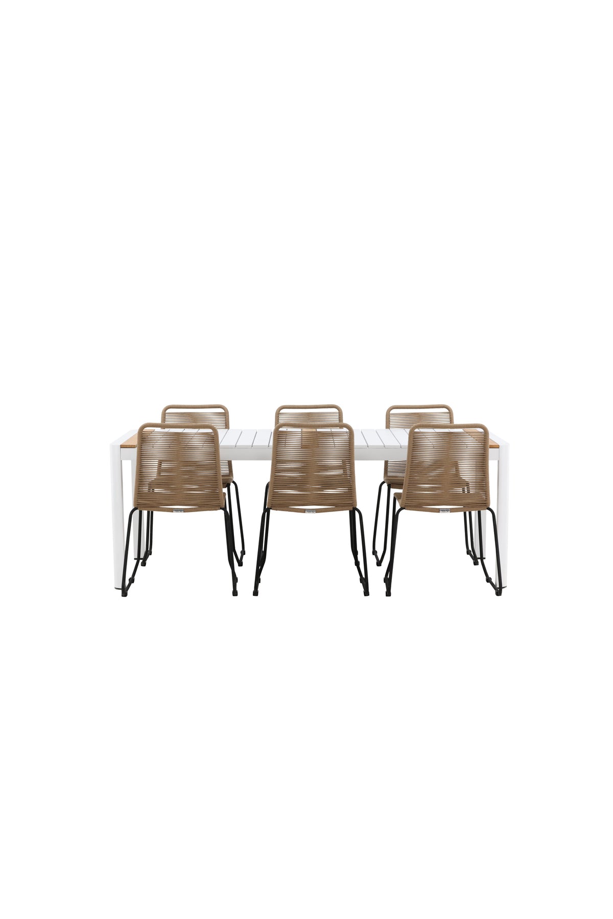 Togo Outdoor-Tischset + Lindos 200cm/6St. in Weiss / Natur präsentiert im Onlineshop von KAQTU Design AG. Gartentischset ist von Venture Home