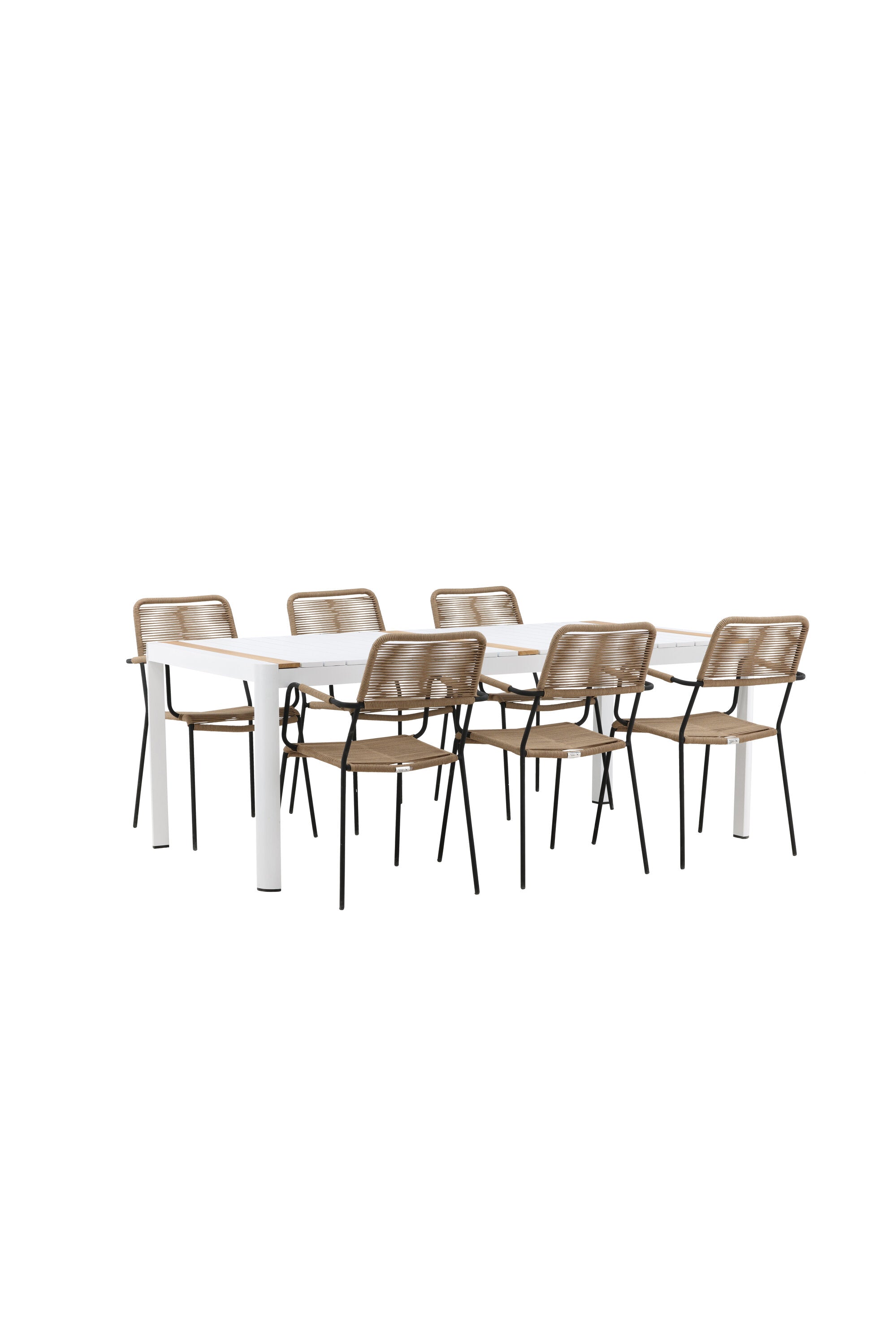 Togo Outdoor-Tischset + Lindos Armchair 200cm/6St. in Weiss / Natur präsentiert im Onlineshop von KAQTU Design AG. Gartentischset ist von Venture Home