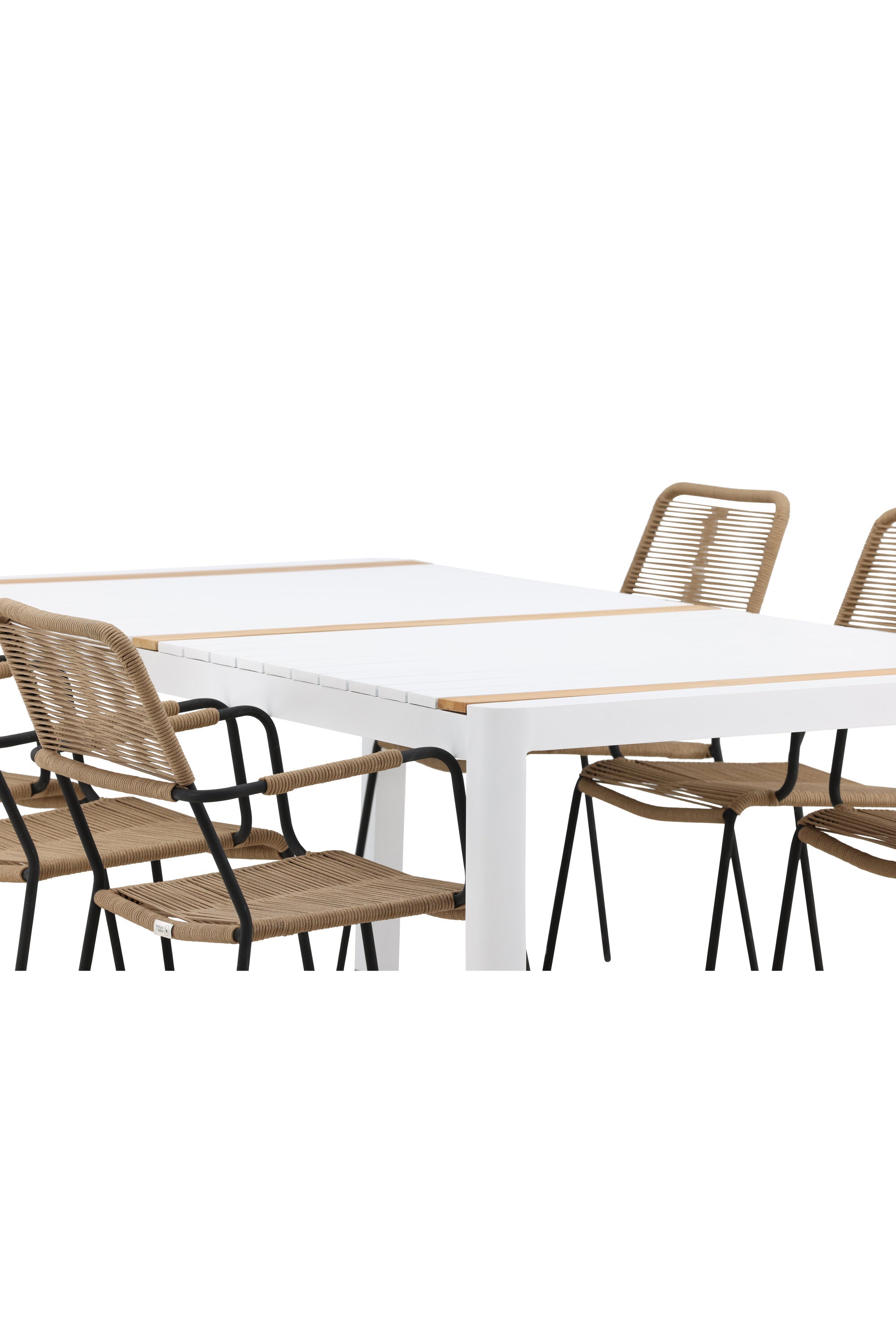 Togo Outdoor-Tischset + Lindos Armchair 200cm/6St. in Weiss / Natur präsentiert im Onlineshop von KAQTU Design AG. Gartentischset ist von Venture Home