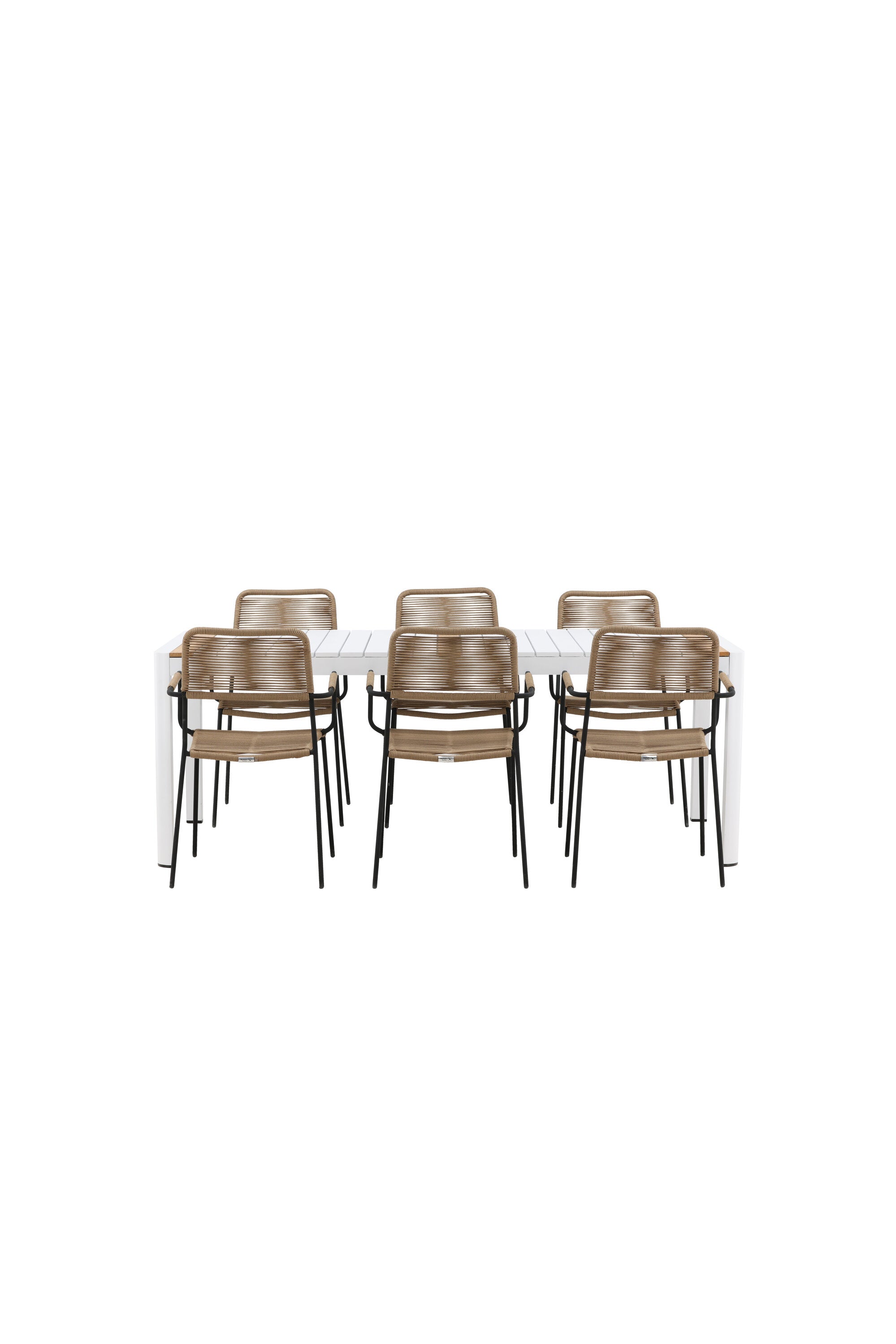 Togo Outdoor-Tischset + Lindos Armchair 200cm/6St. in Weiss / Natur präsentiert im Onlineshop von KAQTU Design AG. Gartentischset ist von Venture Home