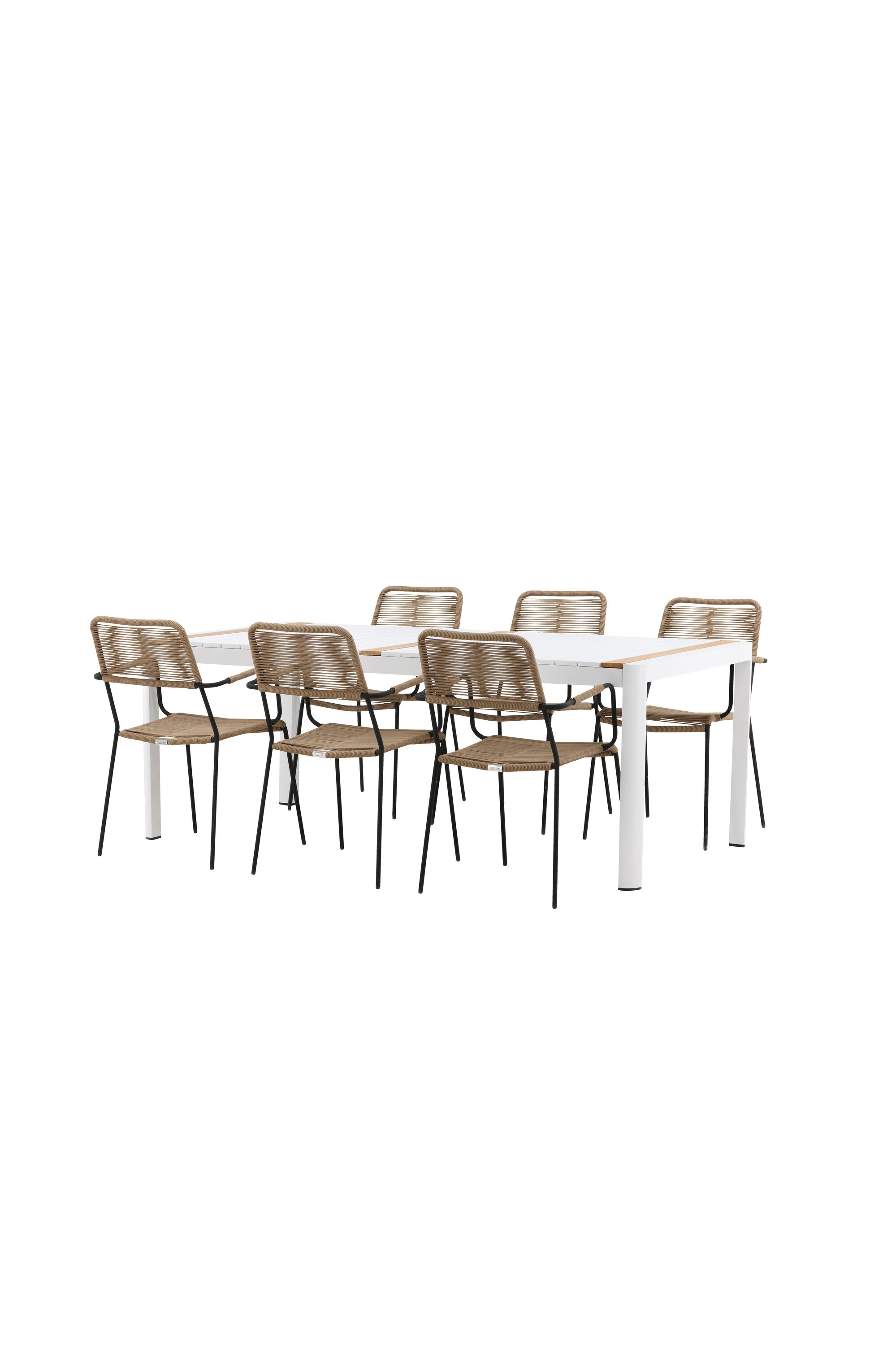Togo Outdoor-Tischset + Lindos Armchair 200cm/6St. in Weiss / Natur präsentiert im Onlineshop von KAQTU Design AG. Gartentischset ist von Venture Home