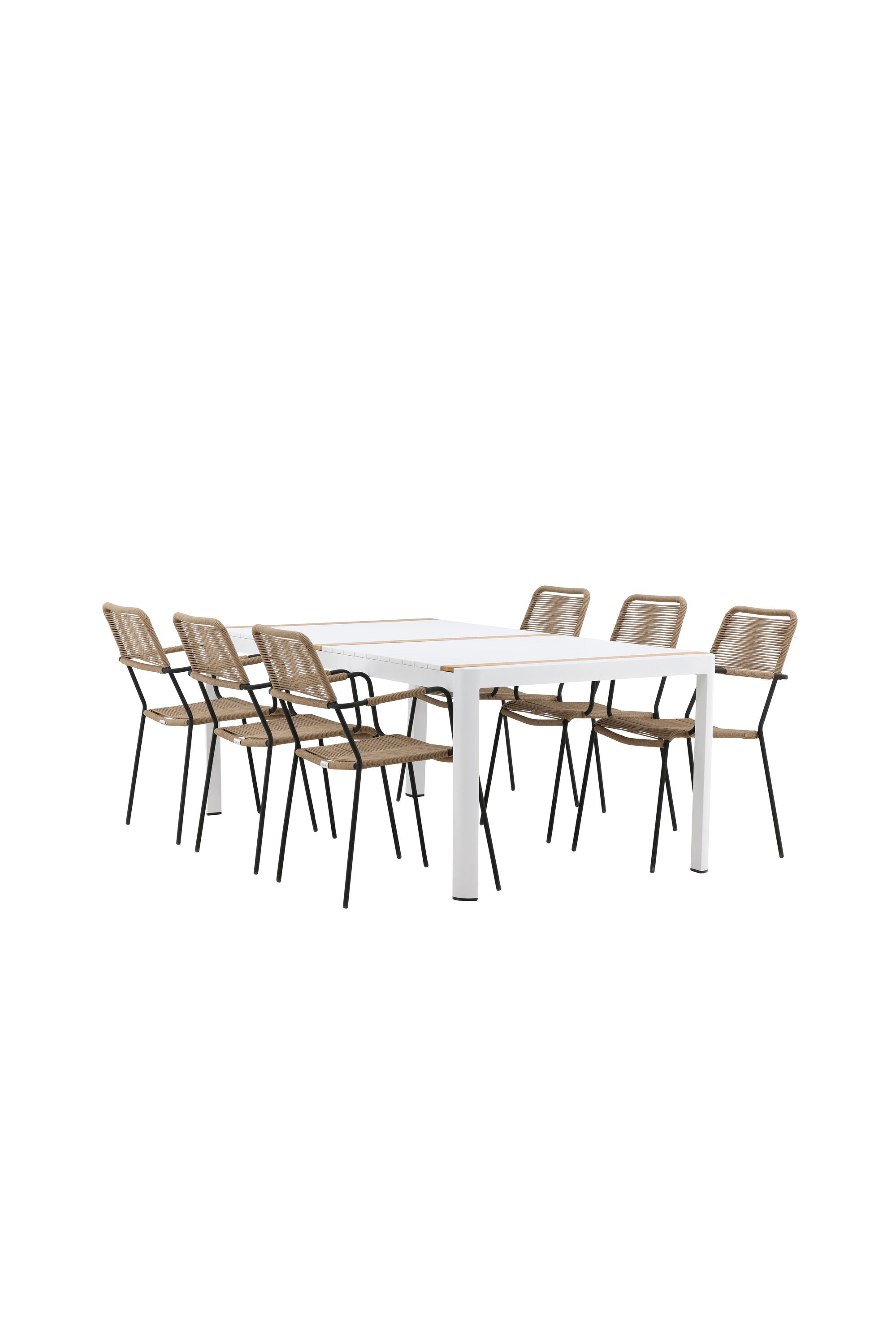 Togo Outdoor-Tischset + Lindos Armchair 200cm/6St. in Weiss / Natur präsentiert im Onlineshop von KAQTU Design AG. Gartentischset ist von Venture Home