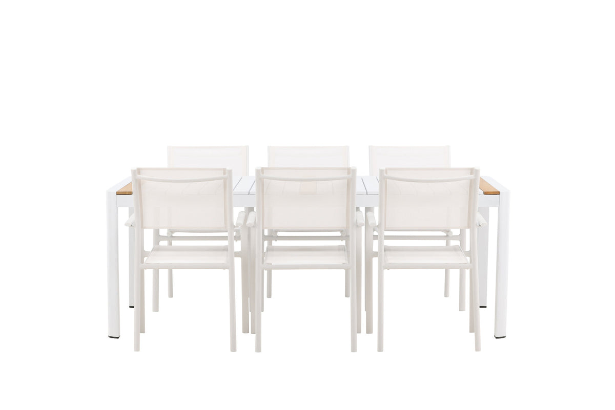 Togo Outdoor-Tischset + Santorini 200cm/6St. in Weiss präsentiert im Onlineshop von KAQTU Design AG. Gartentischset ist von Venture Home
