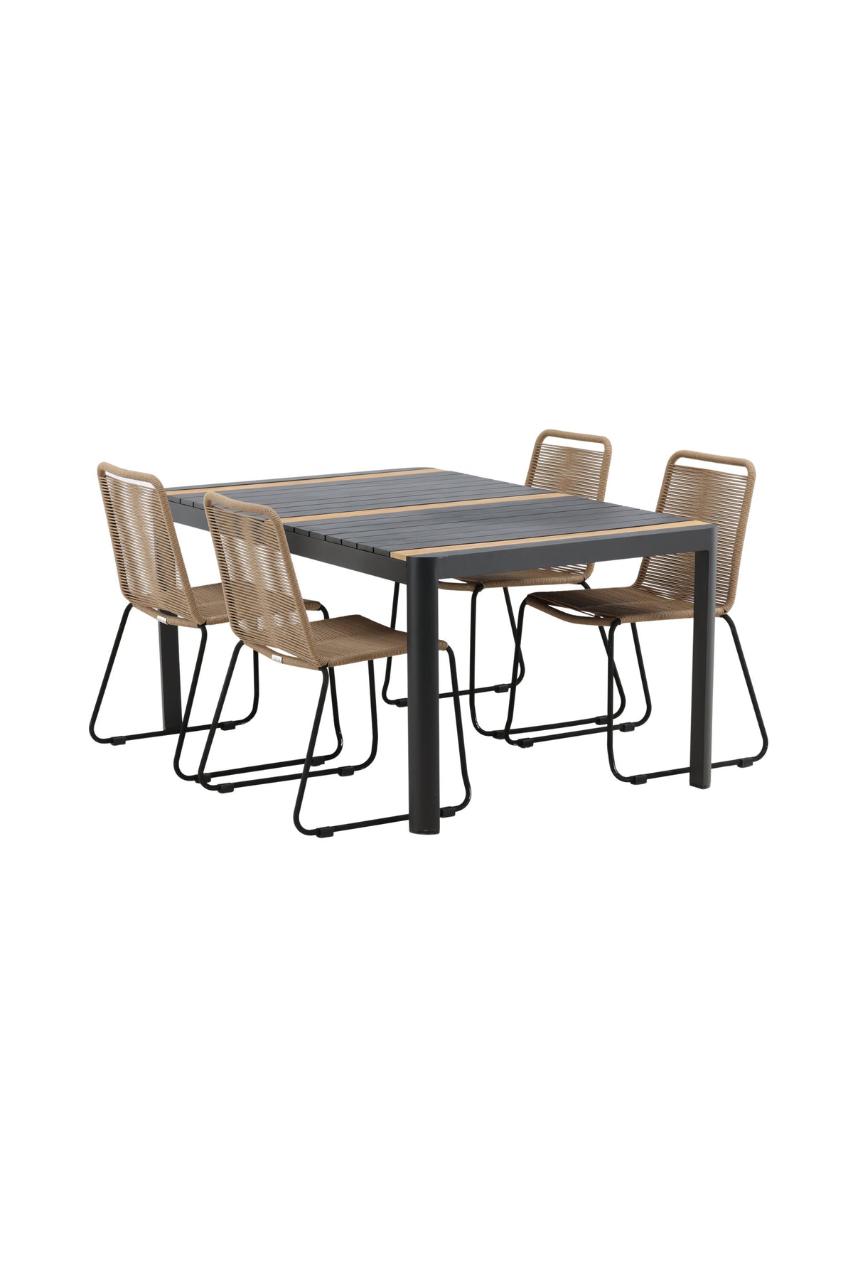 Togo Outdoor-Tischset + Lindos 150cm/4St. in Schwarz / Natur präsentiert im Onlineshop von KAQTU Design AG. Gartentischset ist von Venture Home