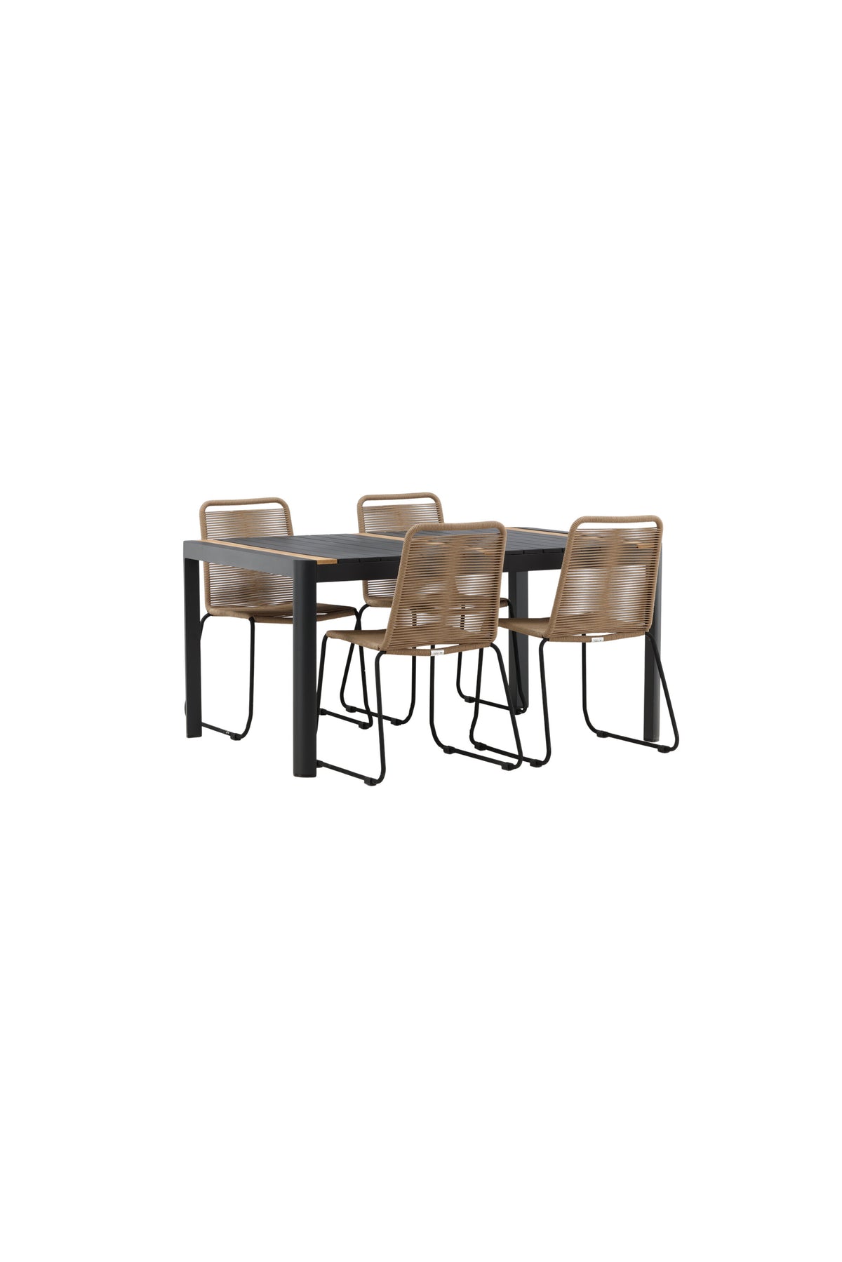 Togo Outdoor-Tischset + Lindos 150cm/4St. in Schwarz / Natur präsentiert im Onlineshop von KAQTU Design AG. Gartentischset ist von Venture Home