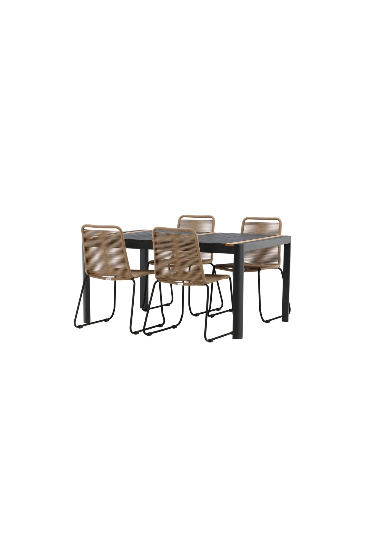 Togo Outdoor-Tischset + Lindos 150cm/4St. in Schwarz / Natur präsentiert im Onlineshop von KAQTU Design AG. Gartentischset ist von Venture Home