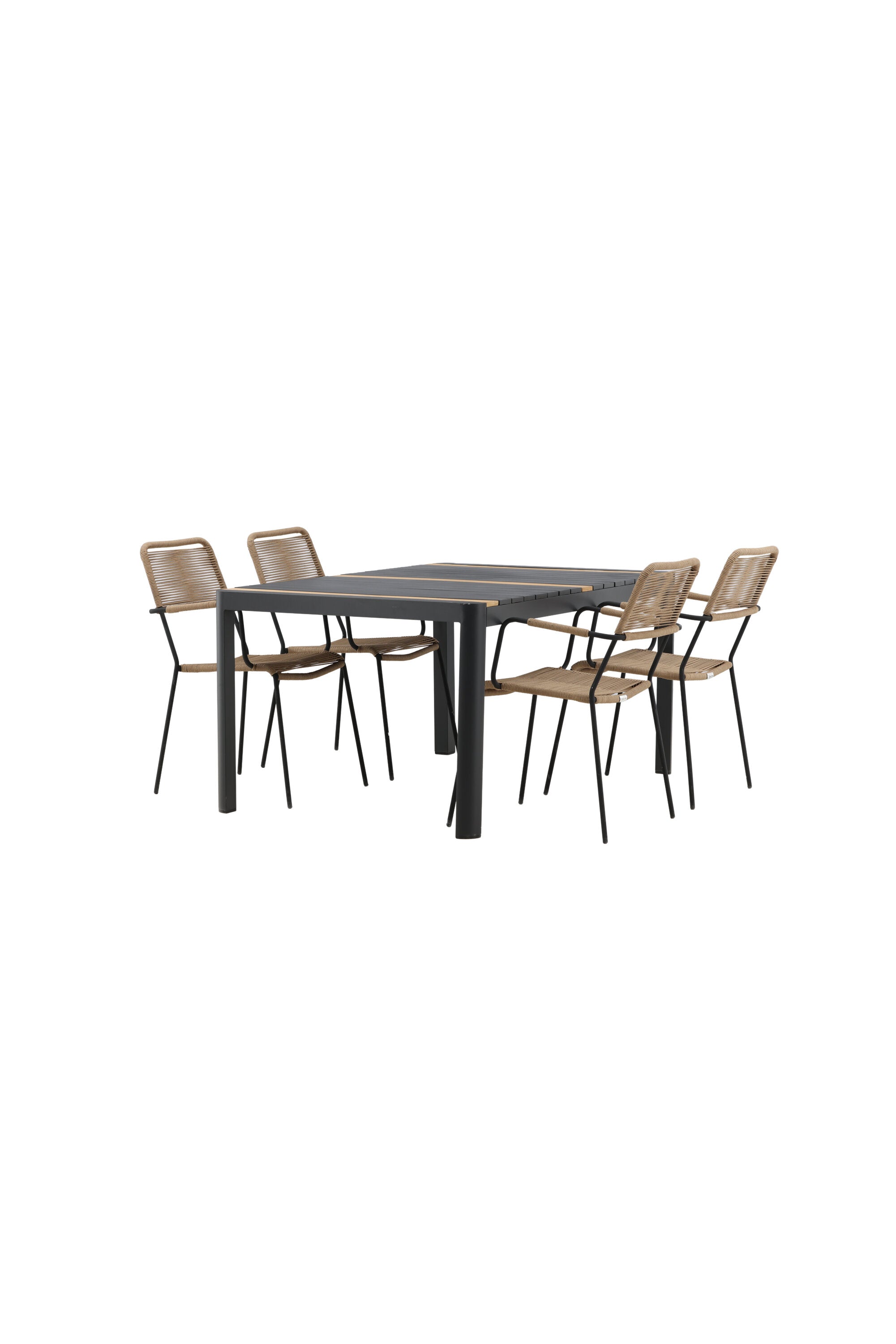Togo Outdoor-Tischset + Lindos Armchair 150cm/4St. in Schwarz / Natur präsentiert im Onlineshop von KAQTU Design AG. Gartentischset ist von Venture Home